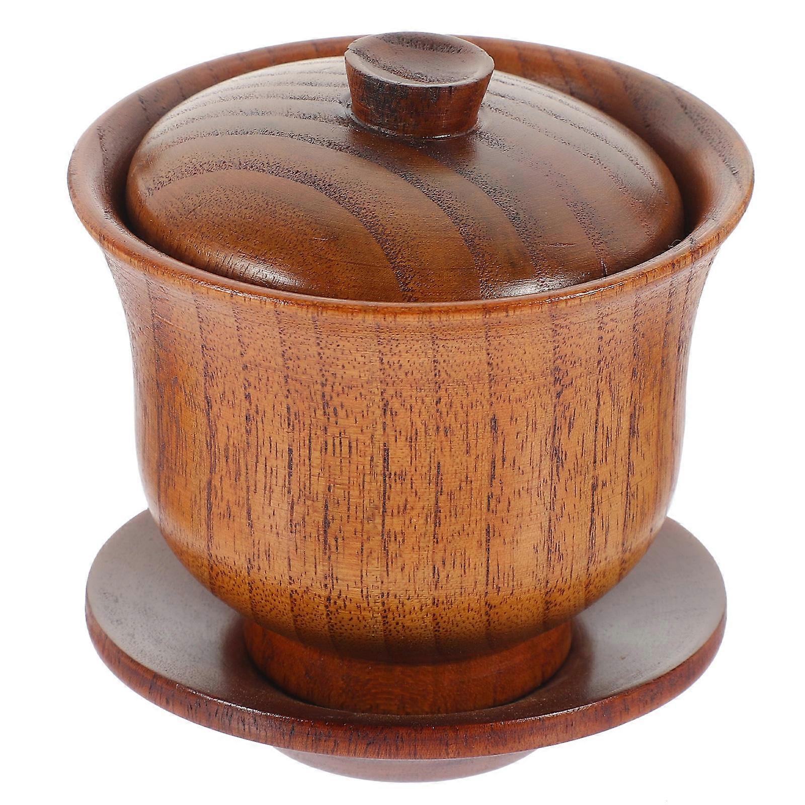 1 Set of Traditional Chinese Tea Bowl with Lid Wooden Tea Cup Practical Tea Bowl and Tea Cup