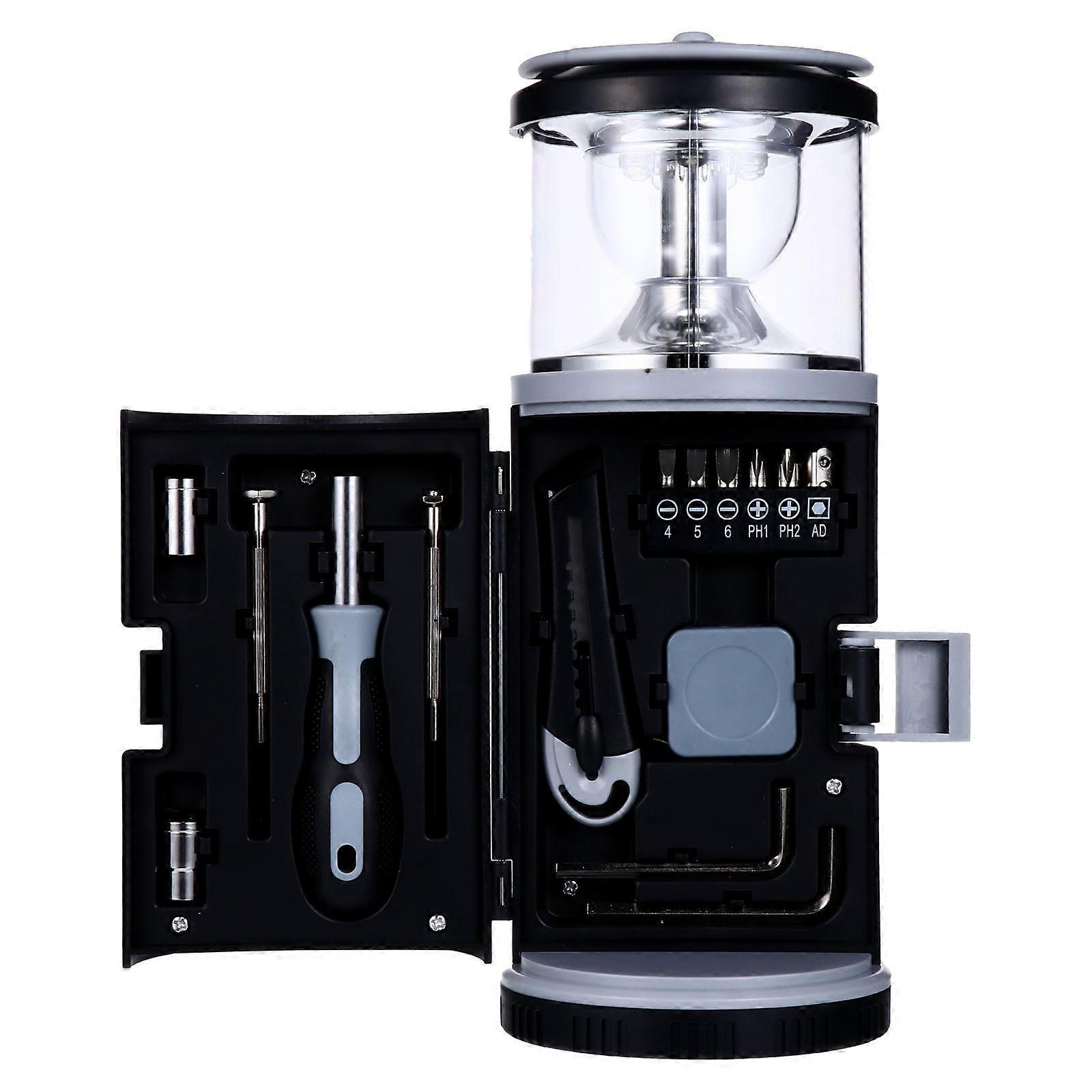 Multipurpose Camping Light with High Brightness LED and Builtin Tools for Outdoor Use Black ABS 6.3 Inches