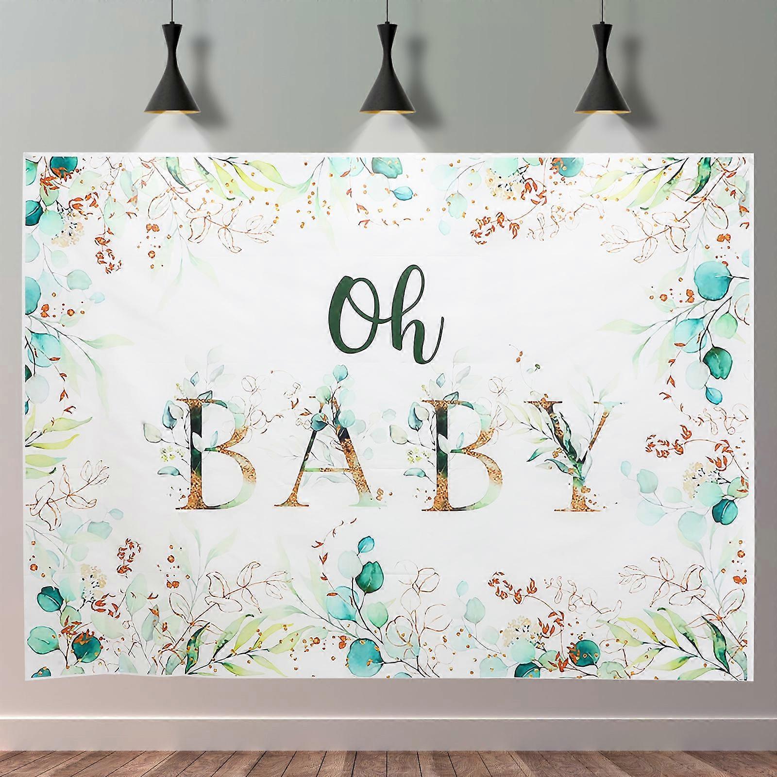 A **shower backdrop with a eucalyptus leaf design** is a beautiful and elegant choice for a **girl's birthday party photography background**,