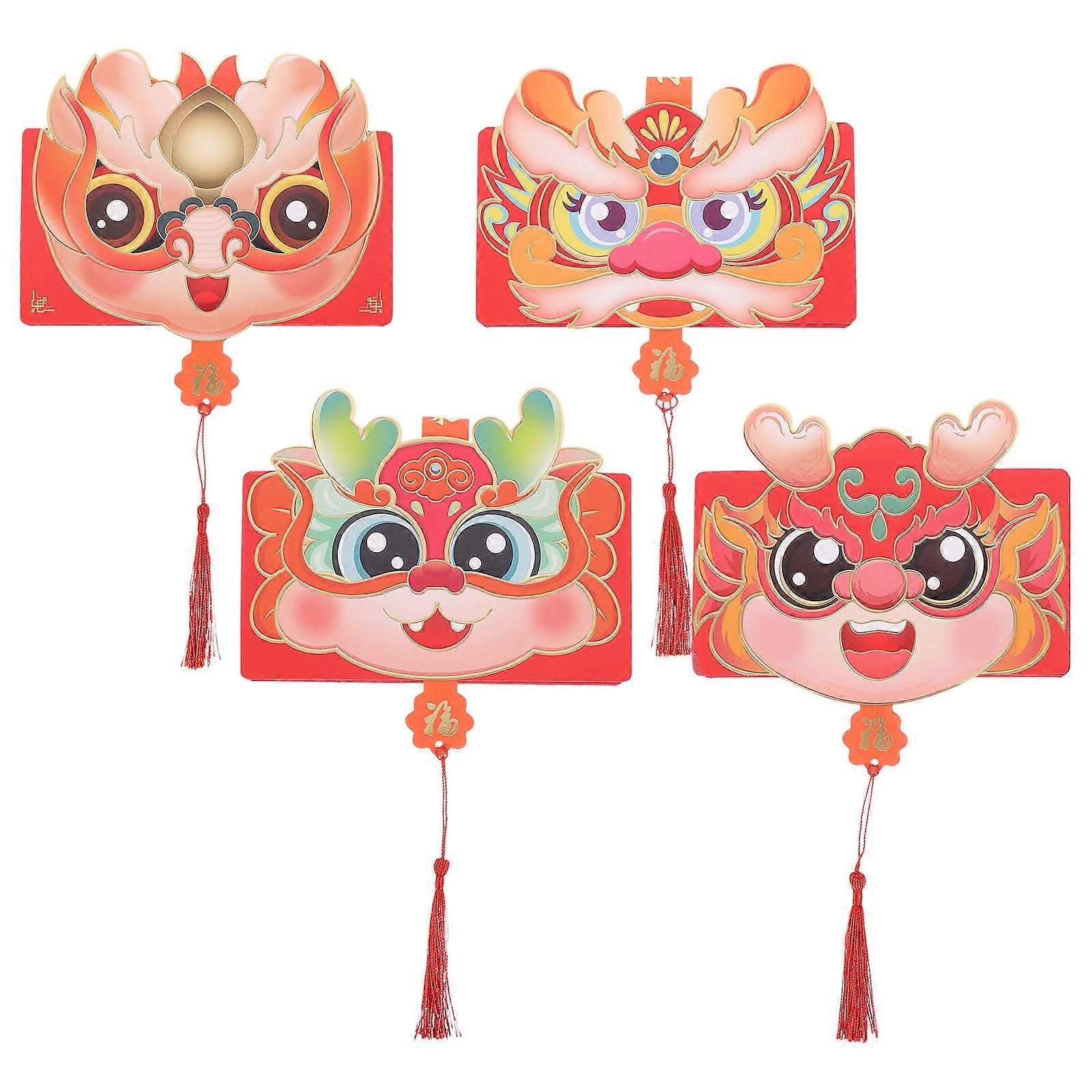 Sturdy Paper Red Envelopes with Dragon Patterns for Storage Use Assorted Color 4pcs
