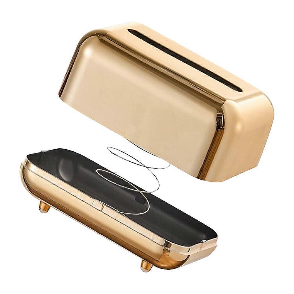 Rectangular Desktop Tissue Holder Simple Design Ideal For Home Use Made Of ABS Material Golden Color 1Pack