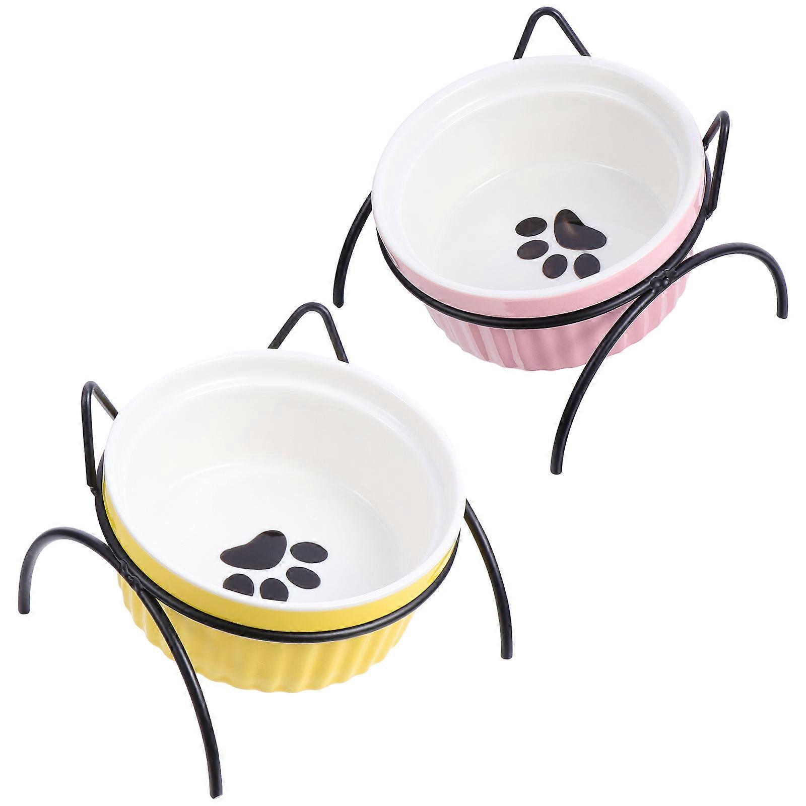 Elevated Pet Feeder Cat Food Bowl Crafted From Pet Owners Assorted Color Easy To Clean 2 Sets
