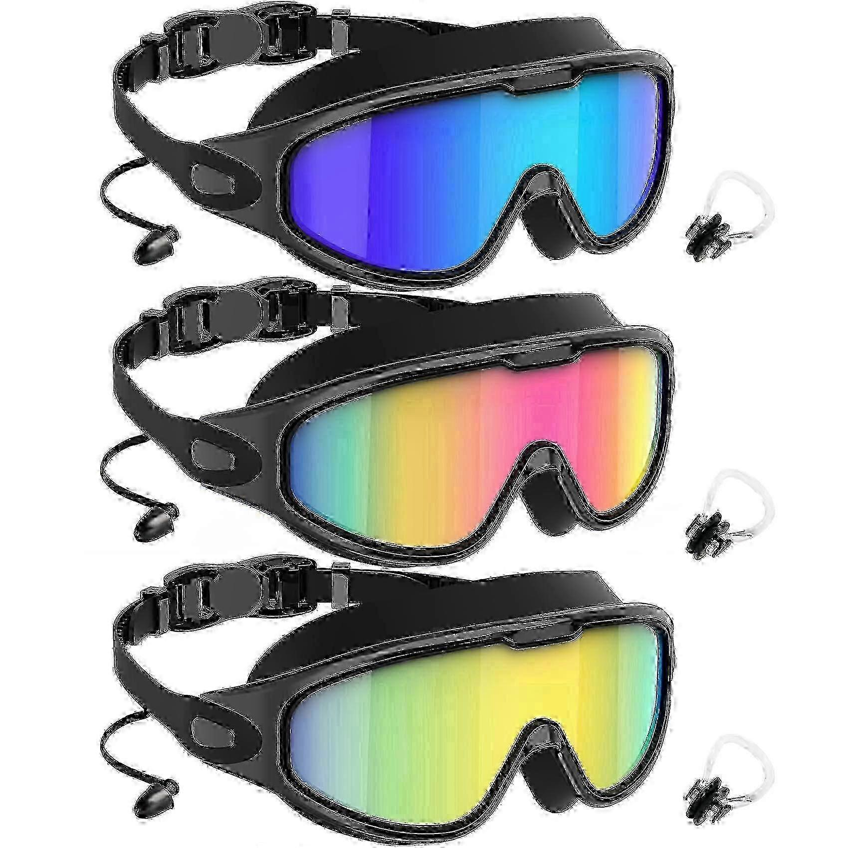 Gogle Pływanie Okulary pływackie dla dorosłych: szeroki widok z ochroną UV400 Anti Fog No Leak dla mężczyzn i kobiet 3 Pack