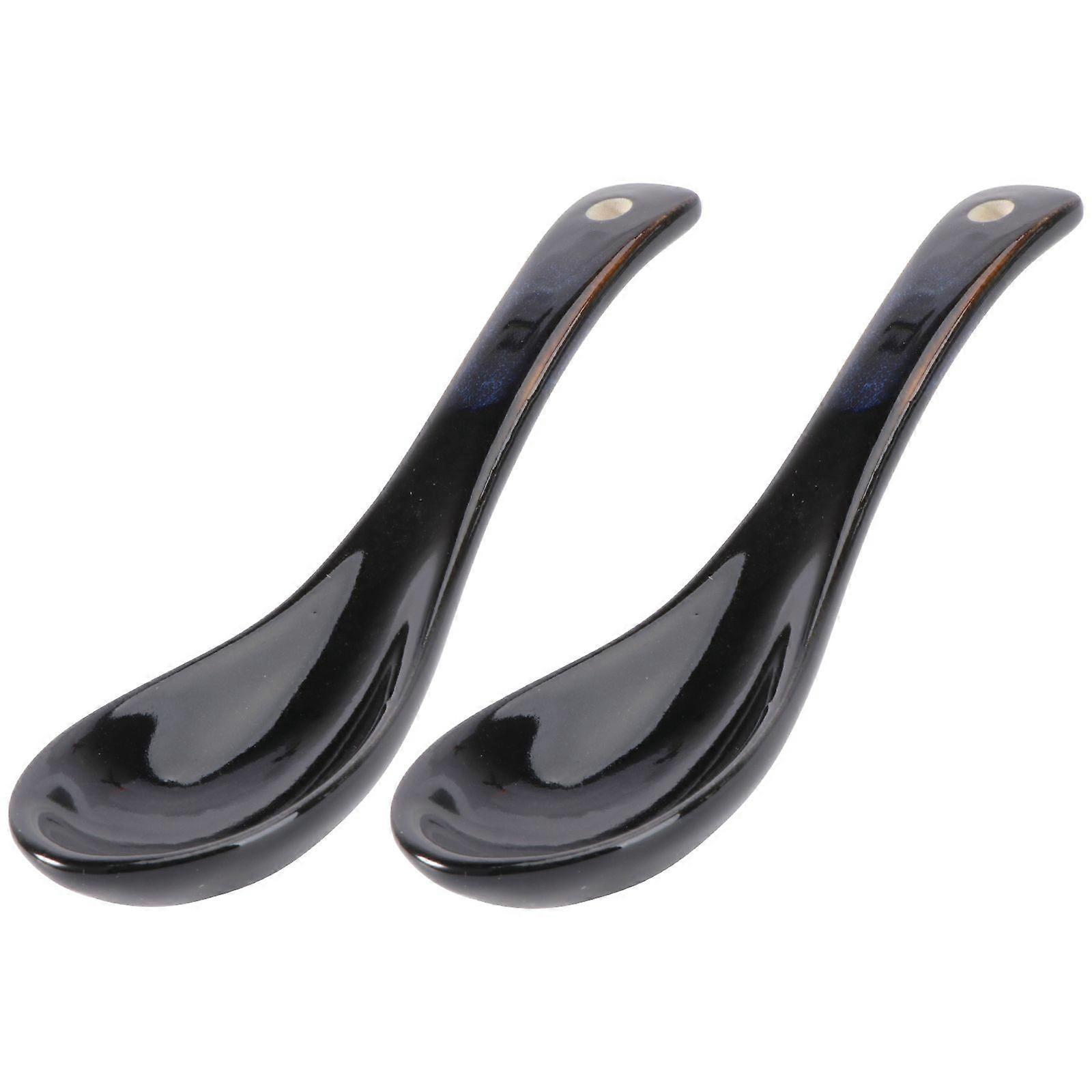 2pcs Creative Ceramic Spoon Multi-function Chinese Style Scoop Porridge Spoon Tableware Soup Spoon for Home Restaurant