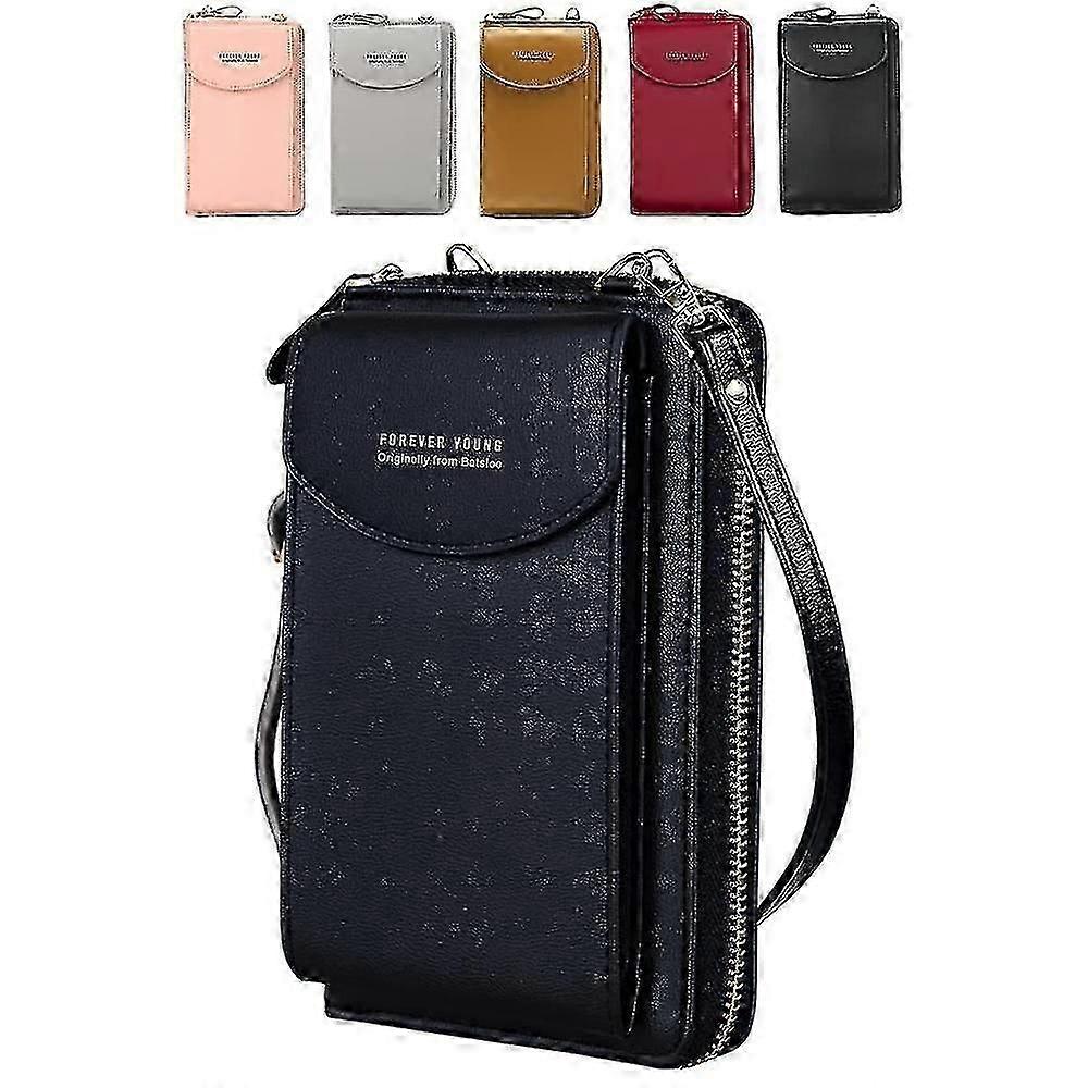 Borsa a tracolla in pelle da donna con tracolla lunga Custodia per cellulare Tasche per carte con cerniera