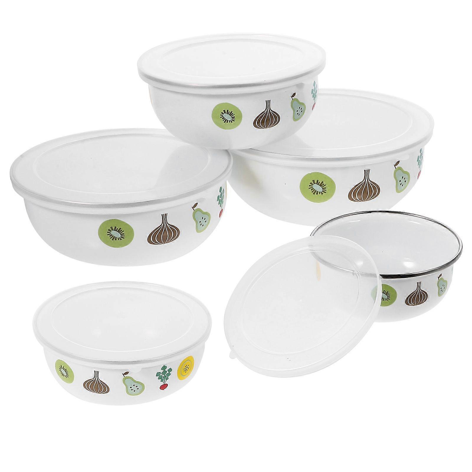 5Pcs Enamelware Bowls Food Serving Bowls Fresh-keeping Containers Enamel Preservation Bowls