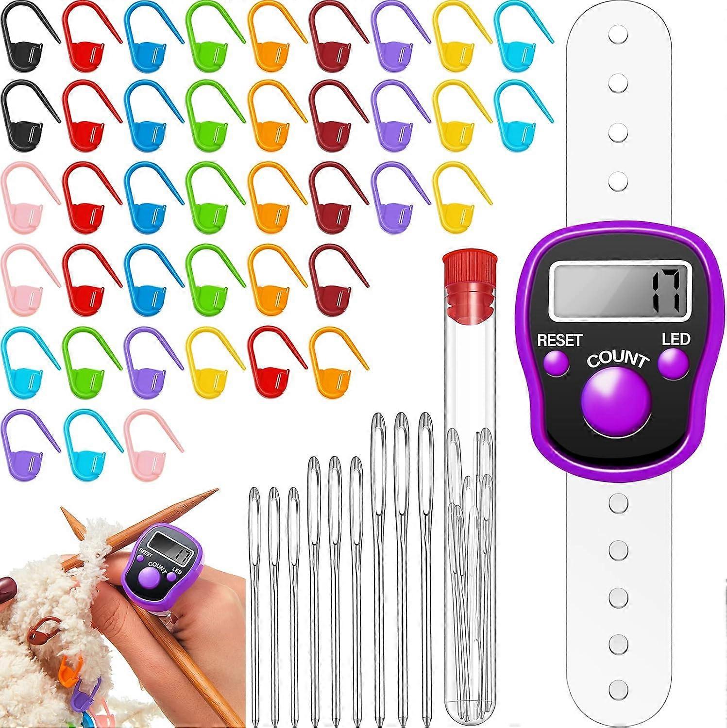 Row Counter and Crochet Stitch Marker Set - Electronic Stitch Row Counter and