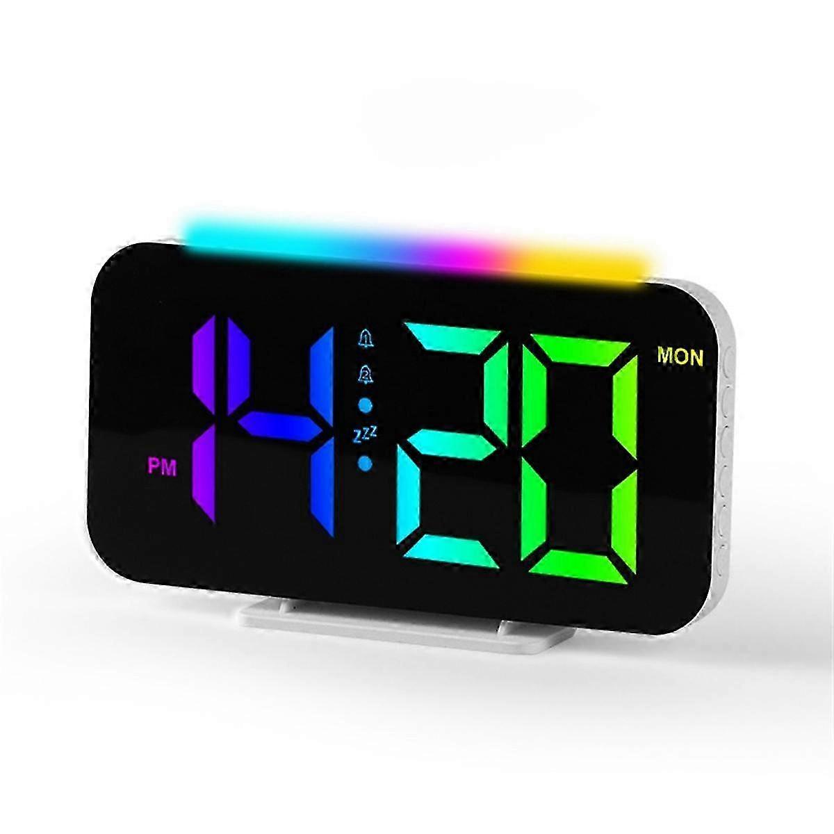 LED Digital Clock RGB Display Alarm Clock with Ambient Lighting Night Lamp Electronic LED Time Display Desktop Clock-A