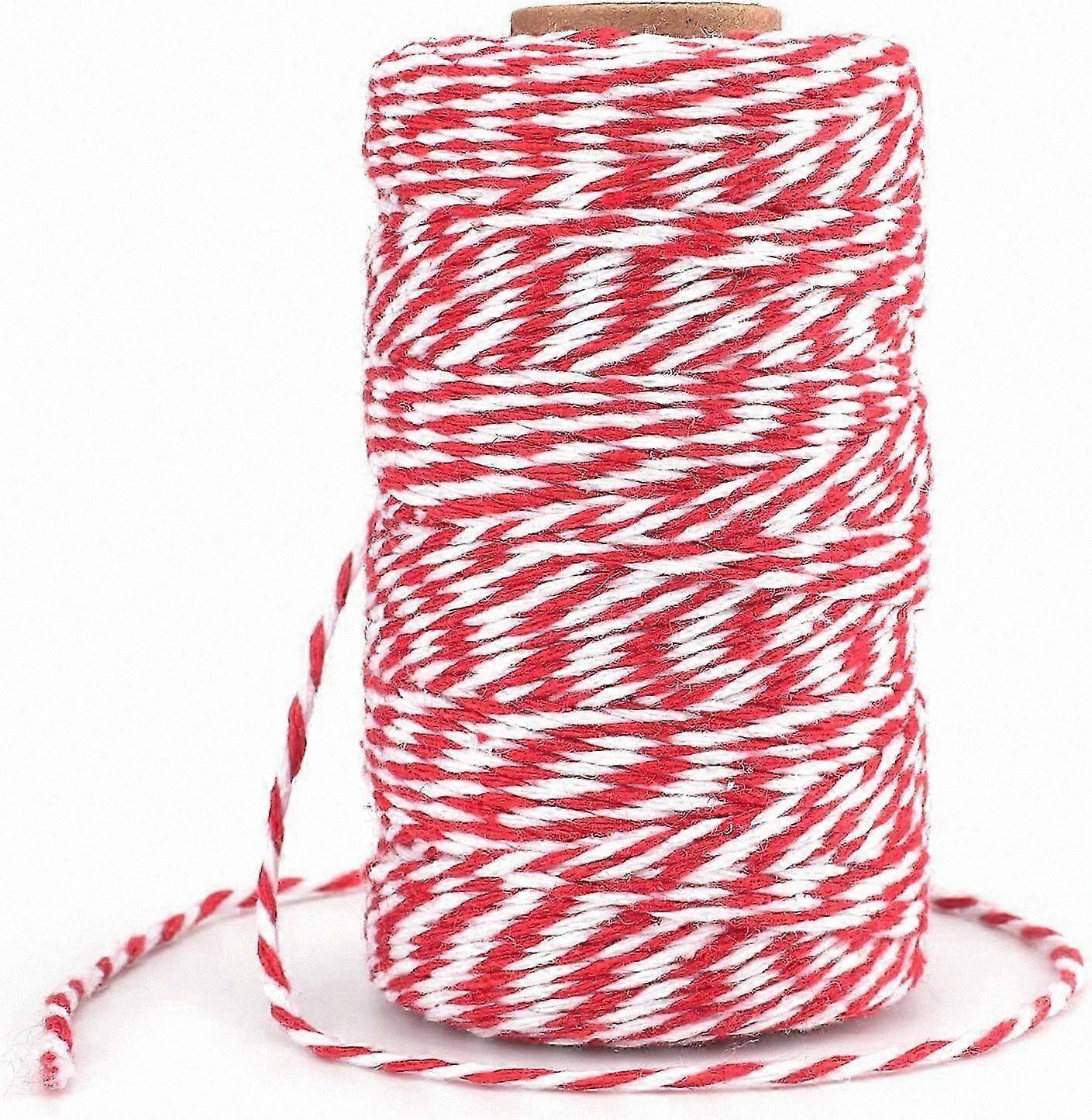 Durable Cotton Twine, Red and White, 100M, for Baking, Crafting, and Butchers Use