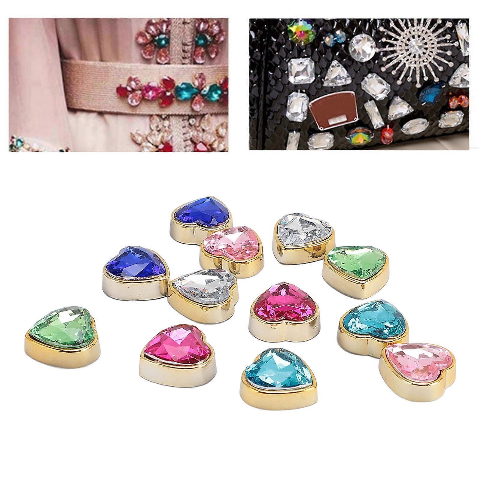 12Pcs Heart Rhinestone Multi-Color Flat Back ABS Plastic Gems