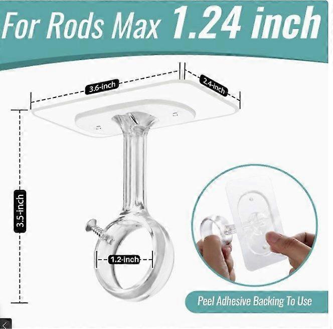 2pcs No Drill Curtain Rod Bracket Adhesive Ceiling Mount Curtain Rod Holder No Damage Hooks For Rods Easy Installation Ideal For Home Decor