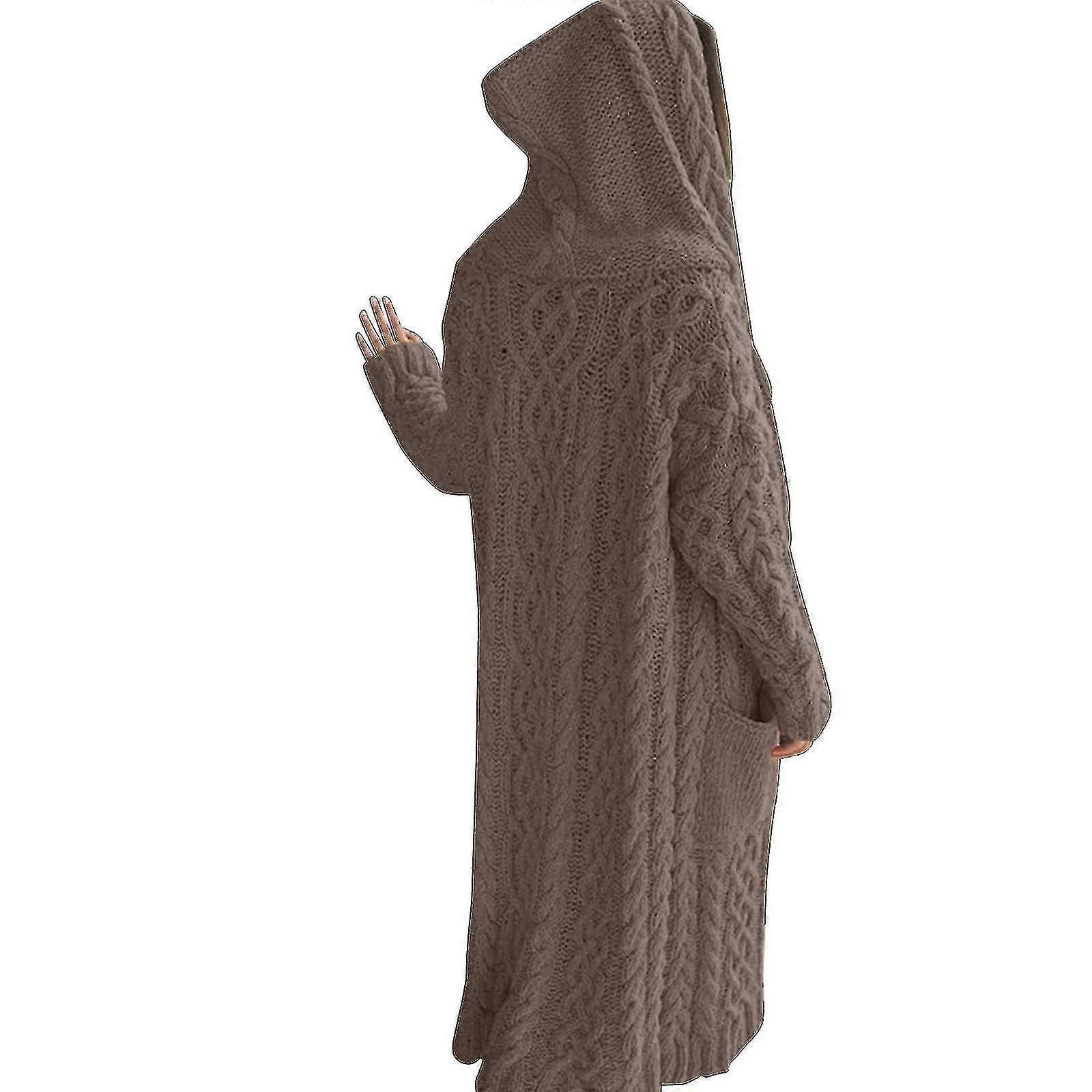 Casual Knitted Long Outerwear With Hood Thick Long Cardigan Sweater...
