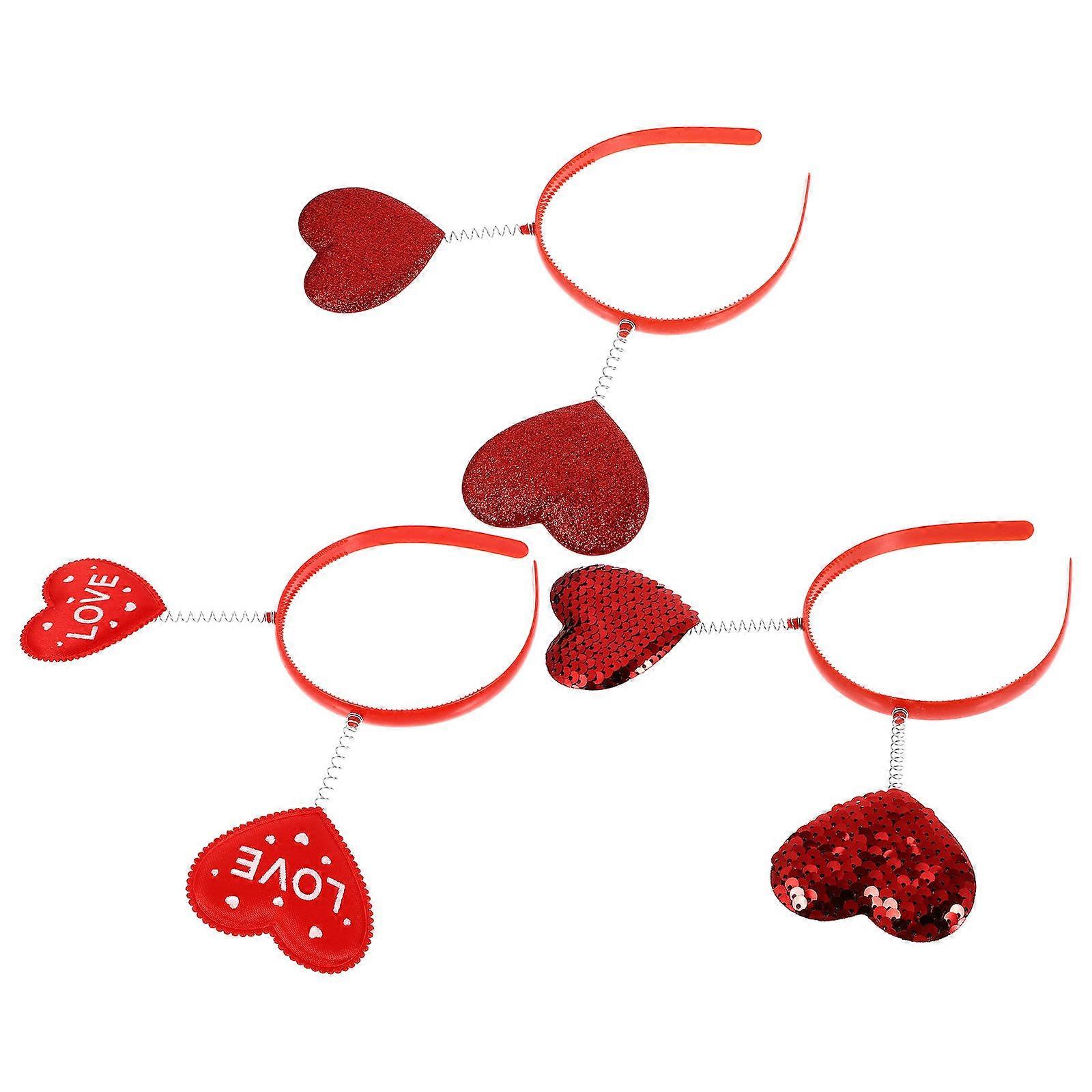 Valentine's Day Heart Shape Headband for Decor 3Pcs Party Hairband Set