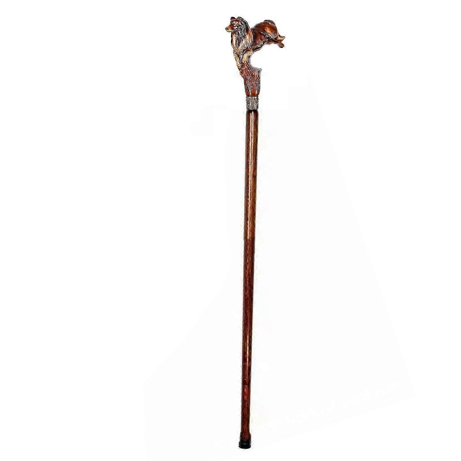 Artistic Carved Head Wood Walking Stick Vintage Crutches For Parties And Everyday Use with Antislip Grip 90cm Long Cane