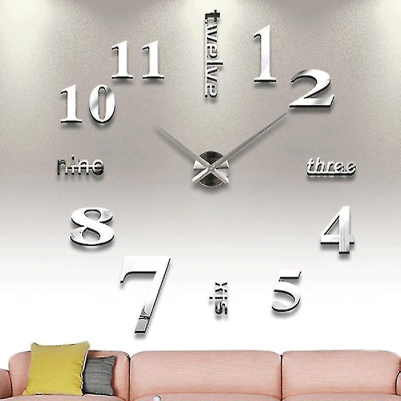 Diy Wall Mounted Clock Modern Unique Numbers Design Decorative, Sliver