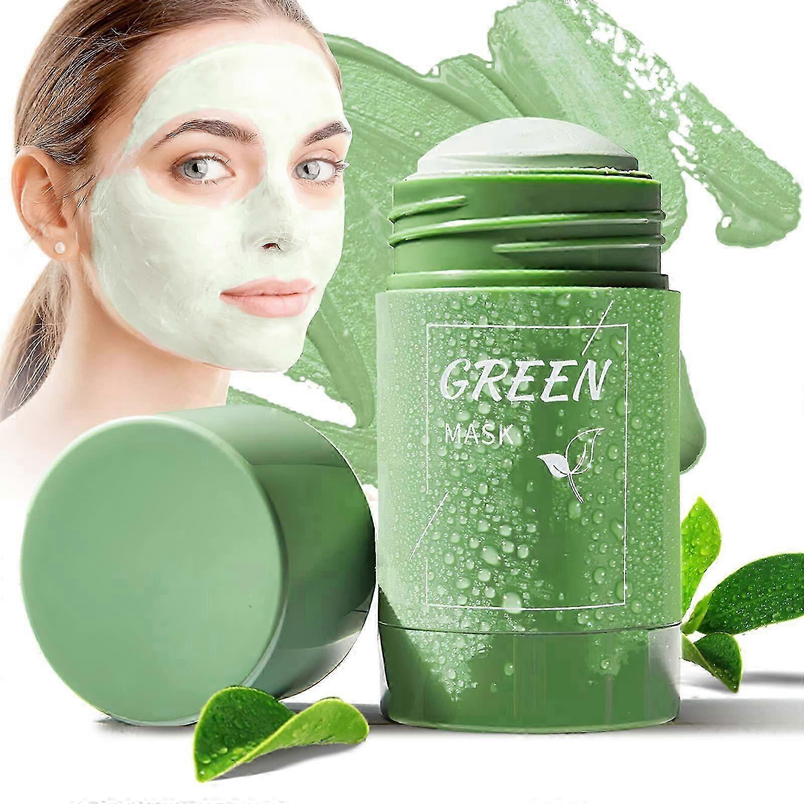 2Pcs Green Tea Mask Stick Solid Purifying Oil Control Clean Mask Moisturizing Acne Pore Cleansing of Men and Women