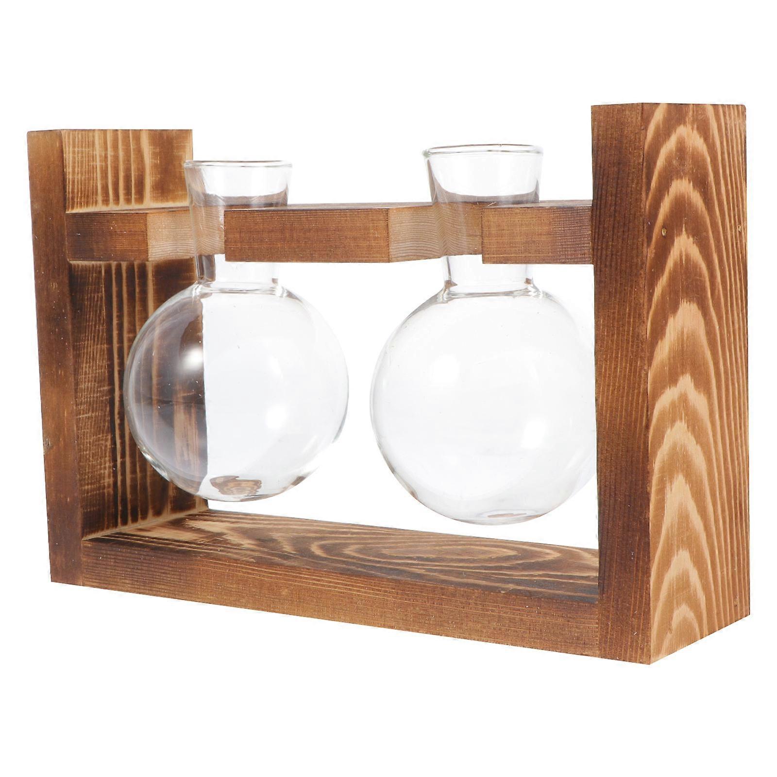 Hydroponic Flower Vase Wooden Stand for Home 2Sets Practical Plant Holders