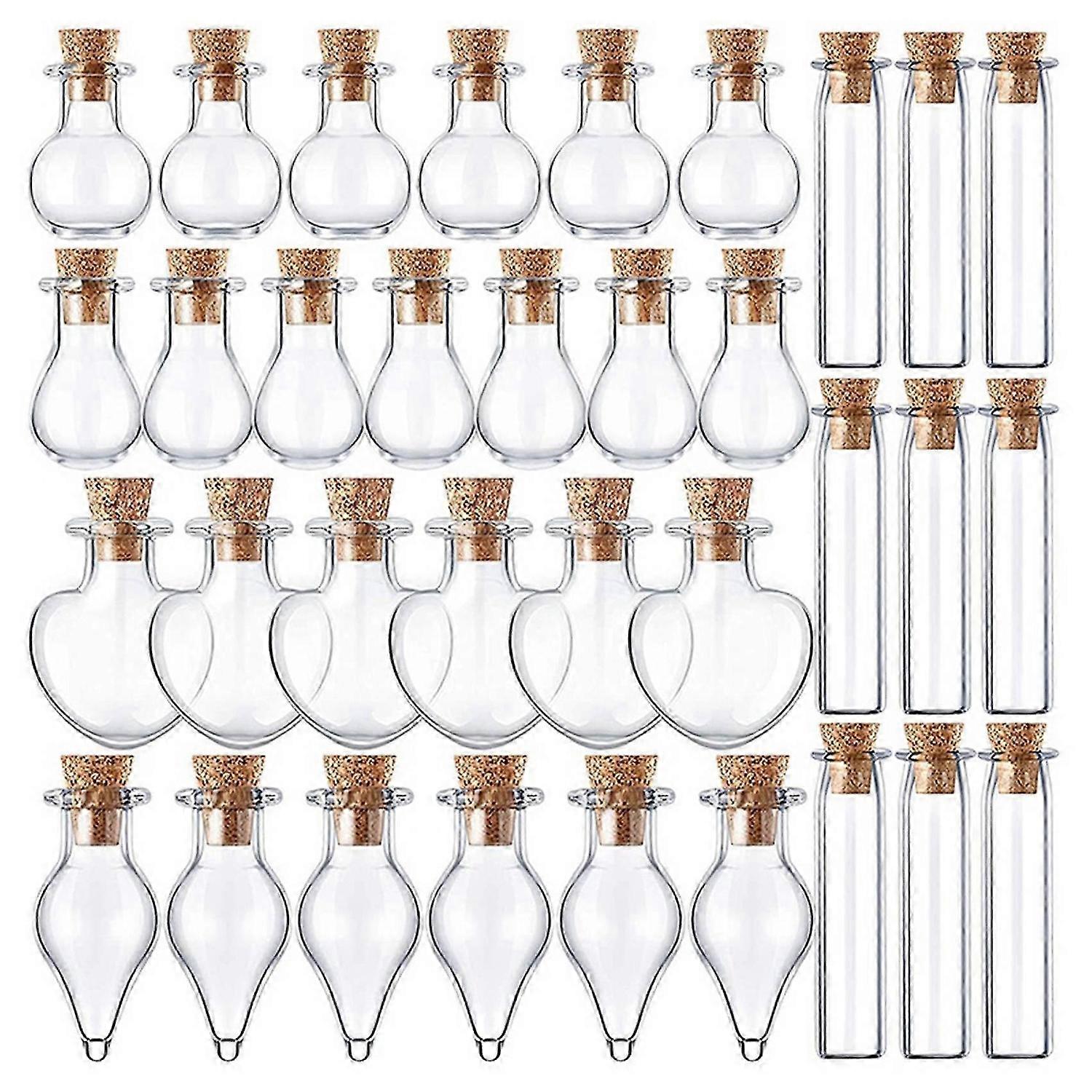 50 Pieces Mini Glass Jars Bottles with Cork Stoppers 5 Shapes Bottle