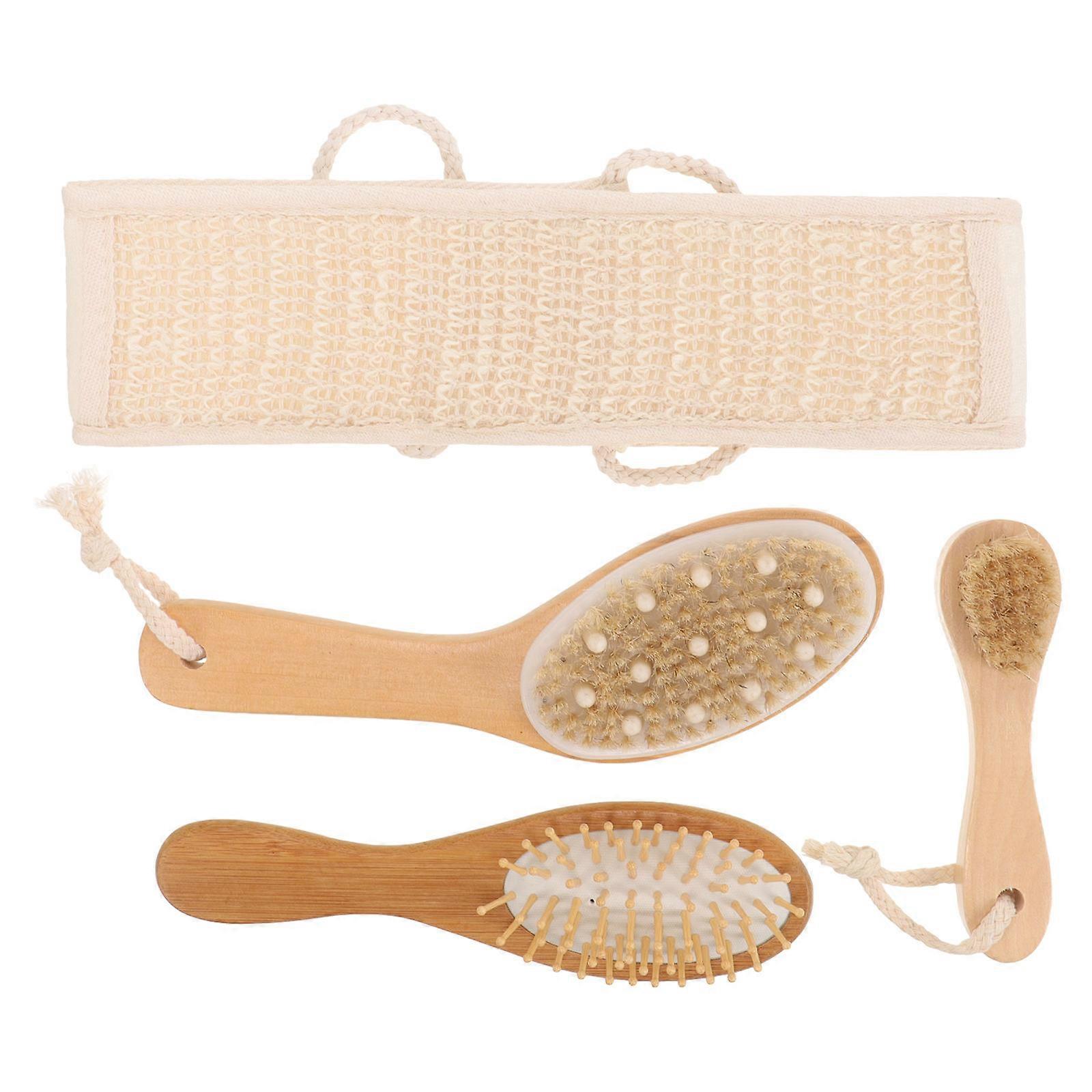 Double-Sided Silicone Bath Brush Bathing Brush Home Bathing Use Wood Textile Material Skin Cleaning 4Pcs