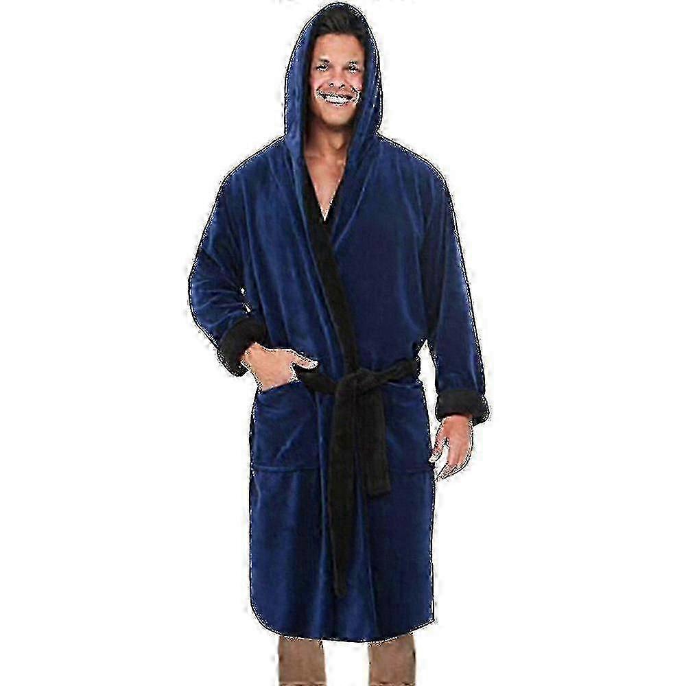 Men Hooded Fleece Dressing Bathrobe