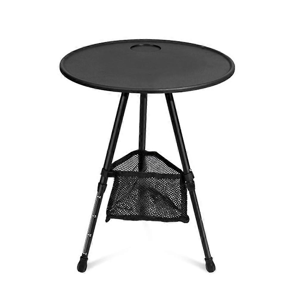 Portable Folding Round Table, Adjustable Height, Net Pouch, Storage Bag, Black, Outdoor Dining