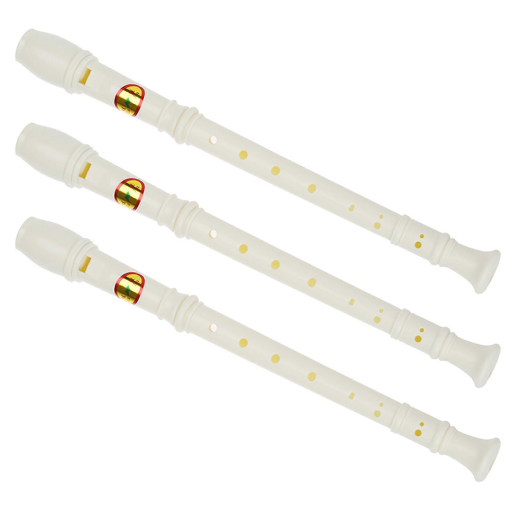 3X Students Creamy-white Plastic 8 Holes Flute Recorder W Cleaning Stick