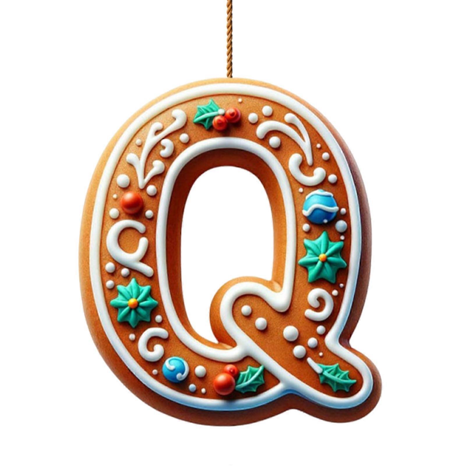 26 Gingerbread Alphabet Ornaments for Christmas Tree, Candy Cane Initial Letter Pendant with Pattern, Mini Monogram Hanging Decor for Party Gifts DIY