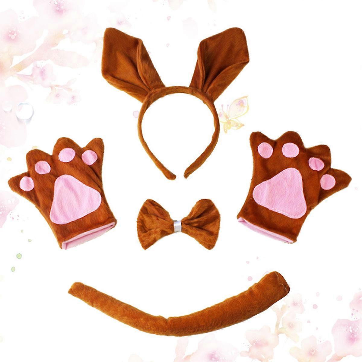Adults Kangaroo Costume Set for Party Role Playing 4Pcs Brown Props