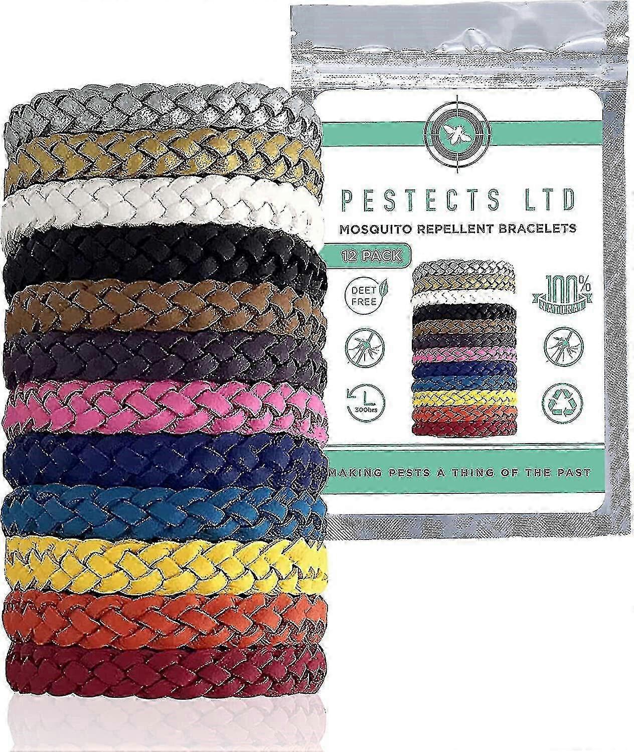 adequado para pulseira repelente de mosquitos de pestes, pacote com 1/12, pulseiras de couro ajustáveis sem deet