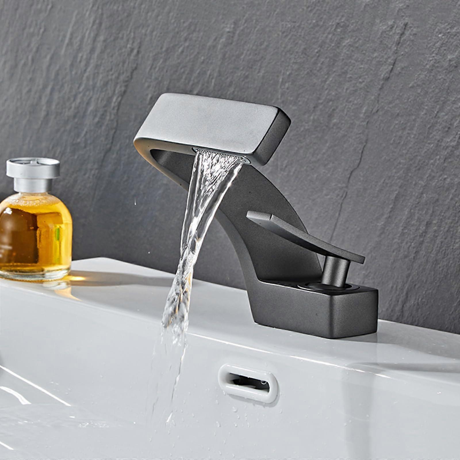 Bathroom Basin Mixer Tap Waterfall Style SingleHandle Monobloc Sink Tap Grey