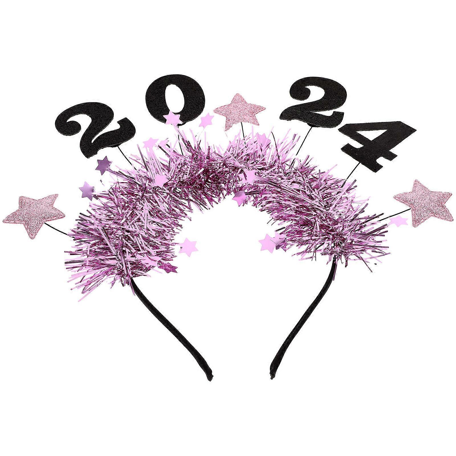 New Year Headband 5Pcs Circular Shape Perfect For Holiday Parties 2024 Crafted With Glitter And Plastic Material