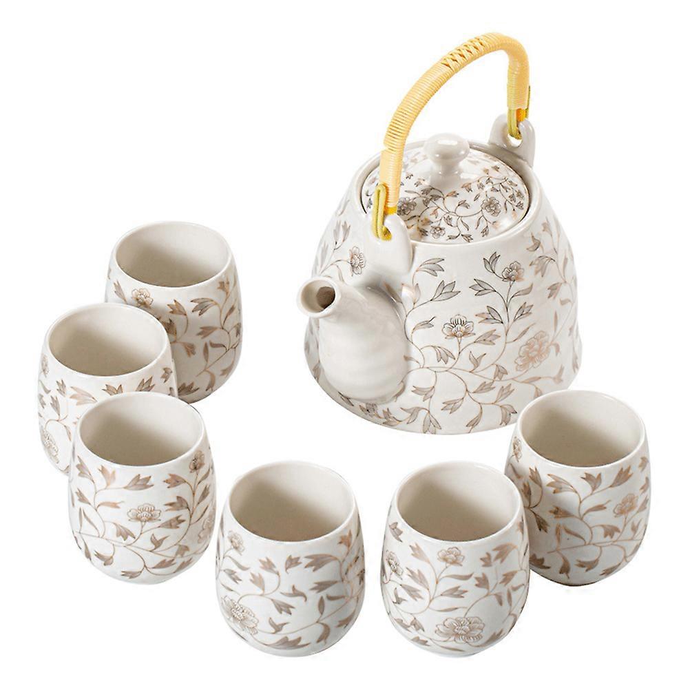 Ceramic Tea Pot Large Capacity Set Perfect For Tea Lovers Home Use Comfortable Heat Insulating Handle 1 Set