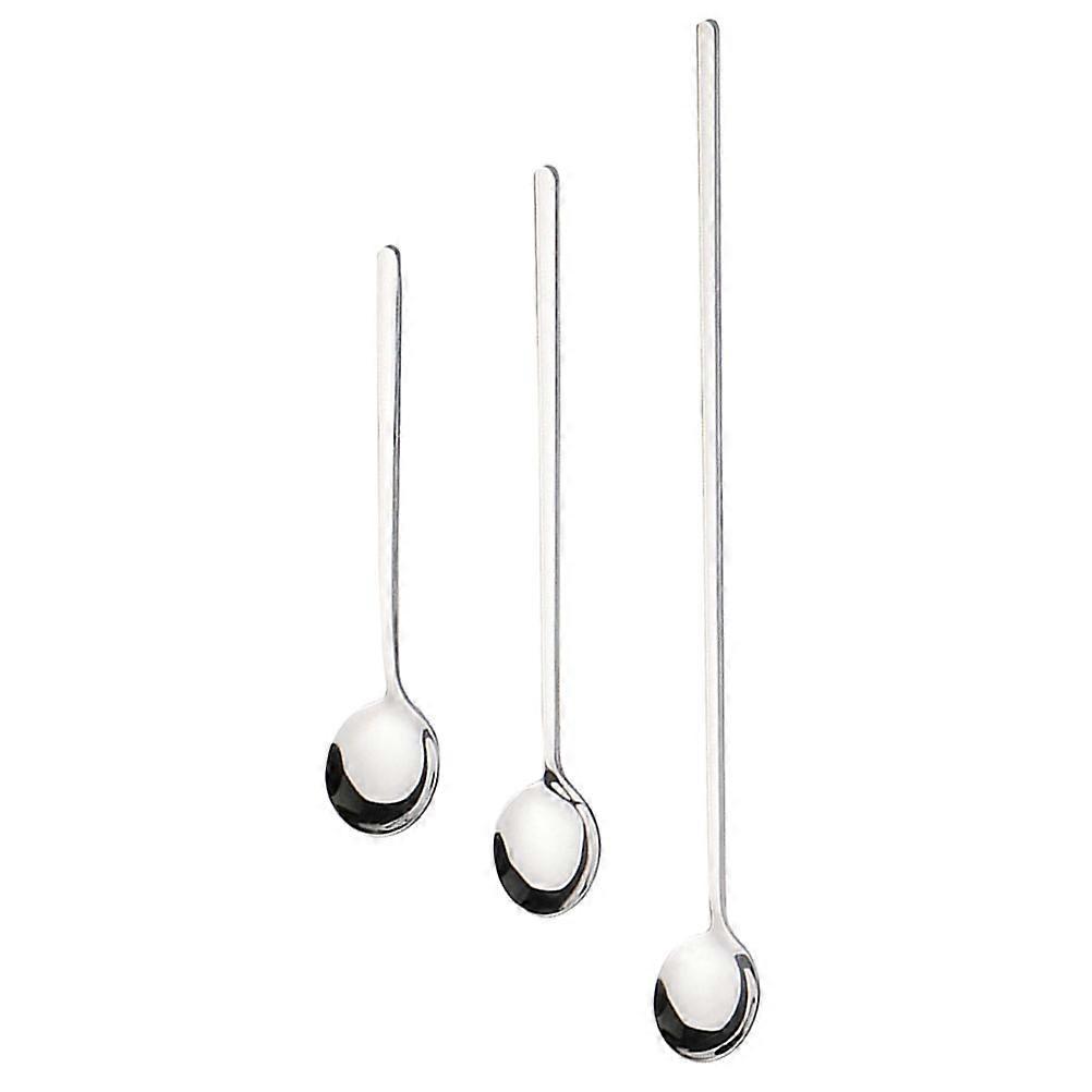 Dessert Serving Spoons 3Pcs Long Handle Perfect For Beverage Preparation 17.30X3.00X1.00cm Silver Color Smooth Surface