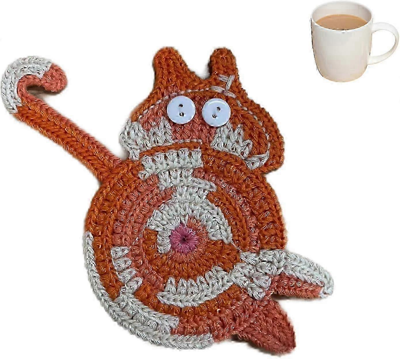 Adorable Crocheted Heat-Resistant Cat-Print Coasters for Absorbent Cup Support