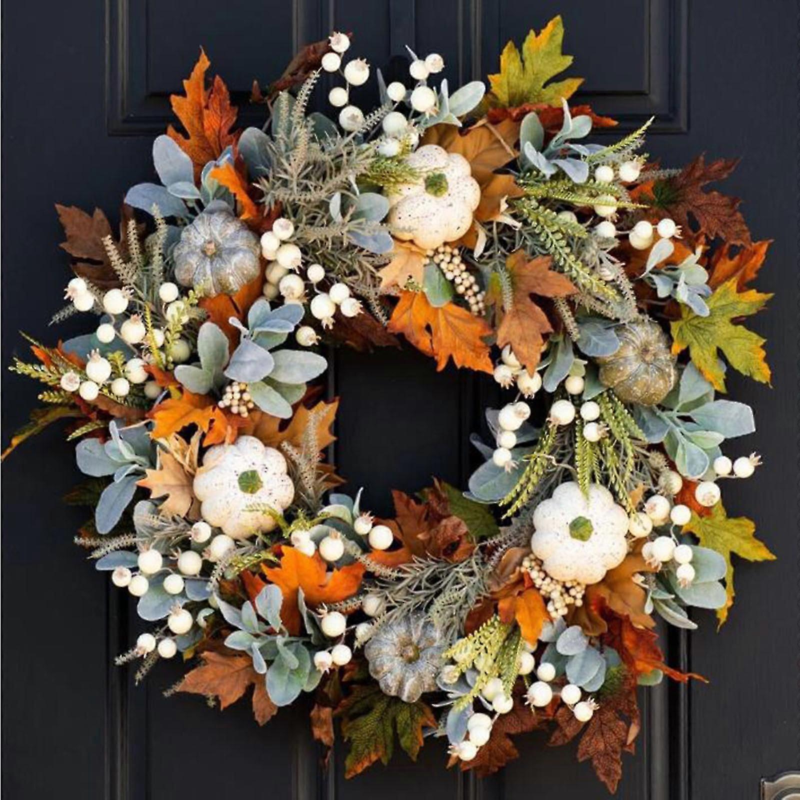 Halloween Thanksgiving  Simulation Flower Wreath Frost Leaf Pumpkin Pendant Door Decoration Window Layout Props