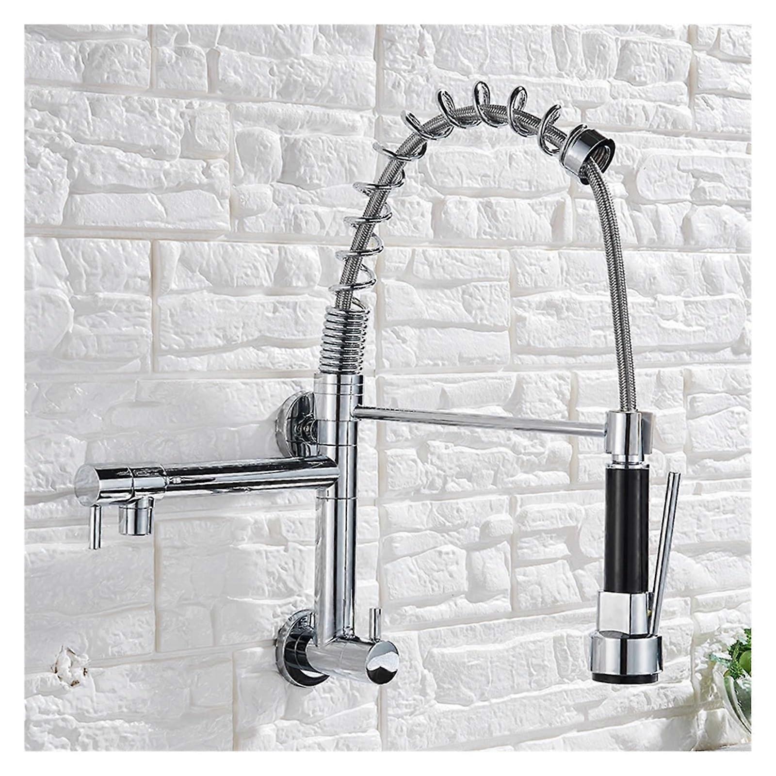 Cold Water Only InWall Spring Hand Held Spout 360Degree Rotating Kitchen Faucet Chrome