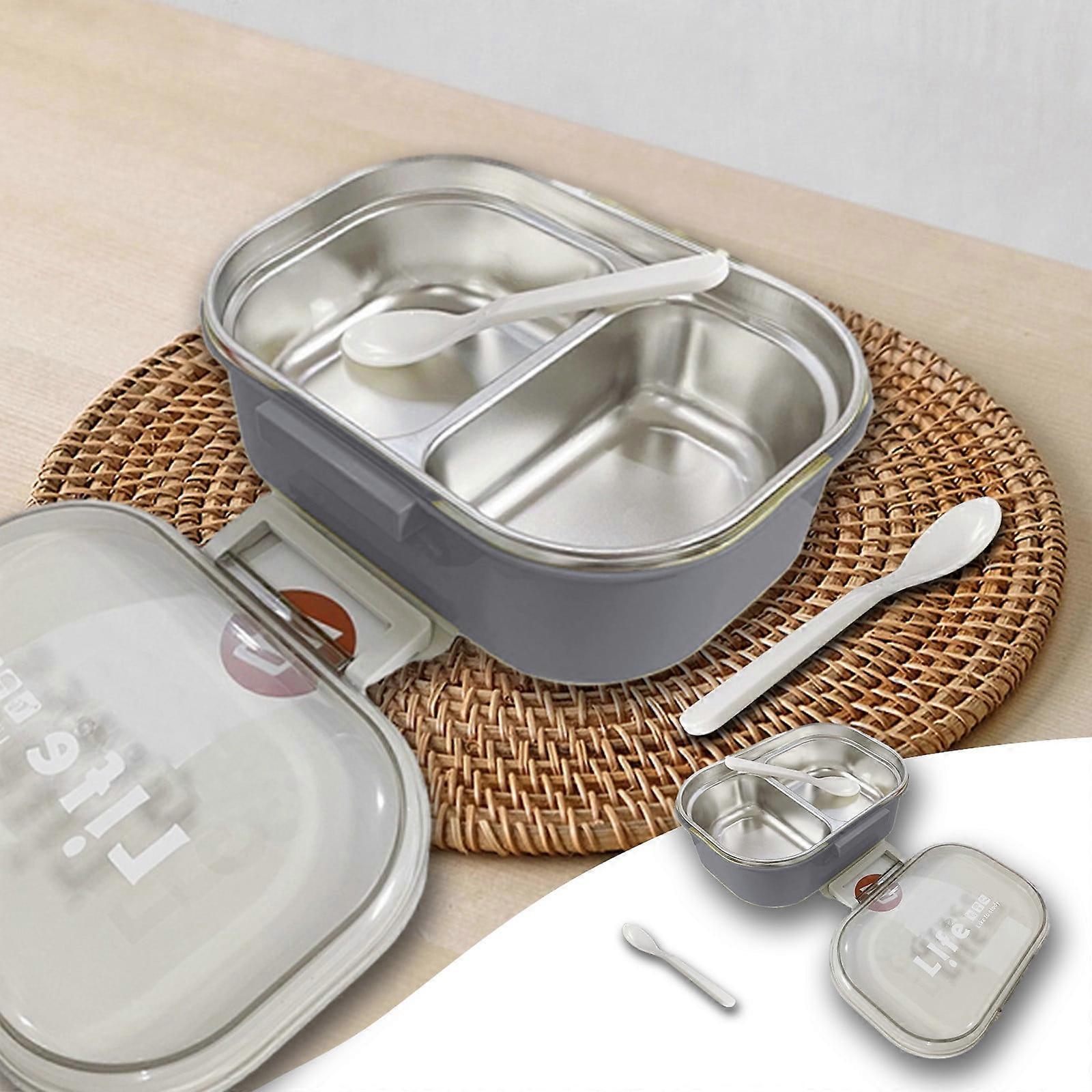 Maxiaoxia Adult Lunch Box 1000ML, 2-Compartment Bento with Spoons, Leak Proof Microwaveable Reusable, Compatible with School Work