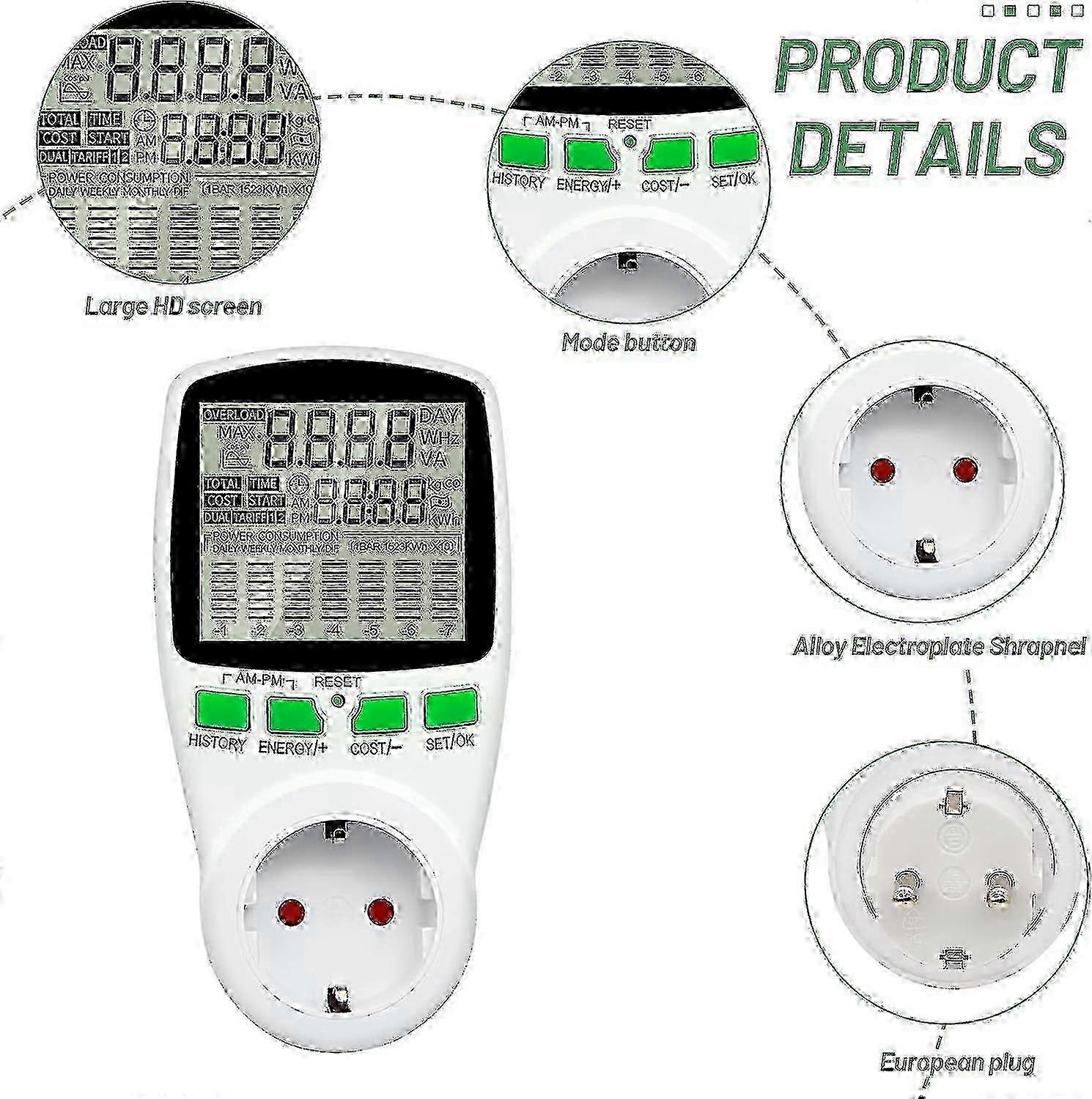 Electricity Meter for Balcony Power Plant, Mini PV System, Mini Solar System, Electricity Meter for Socket with 11 Monitoring Modes, 3680 W, Powe