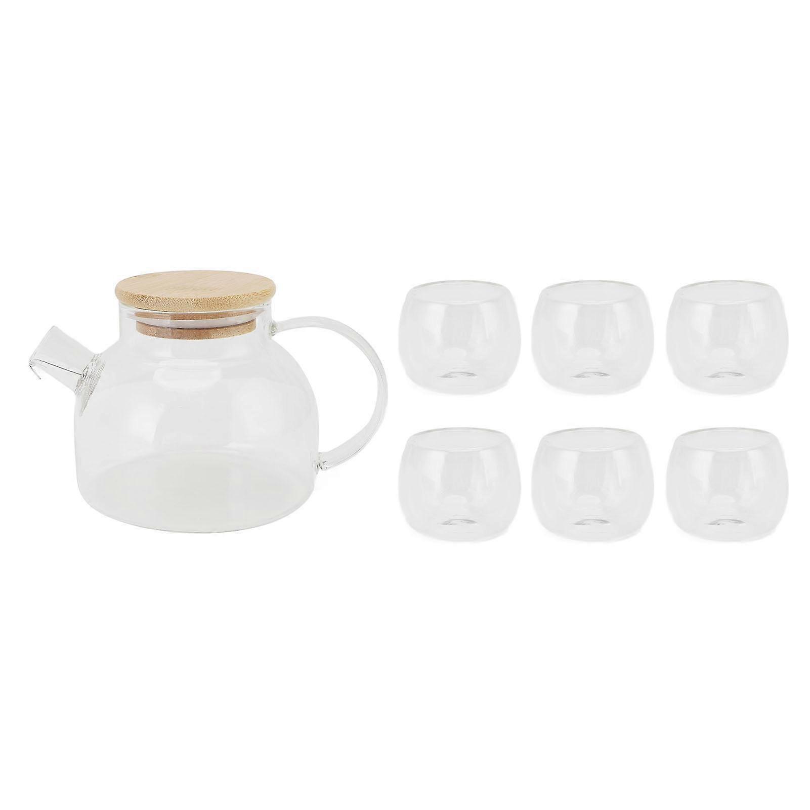 Glass Teapot Set with 6 Cups 500ml High Borosilicate Glass Stovetop Safe Tea Pot with Filter and