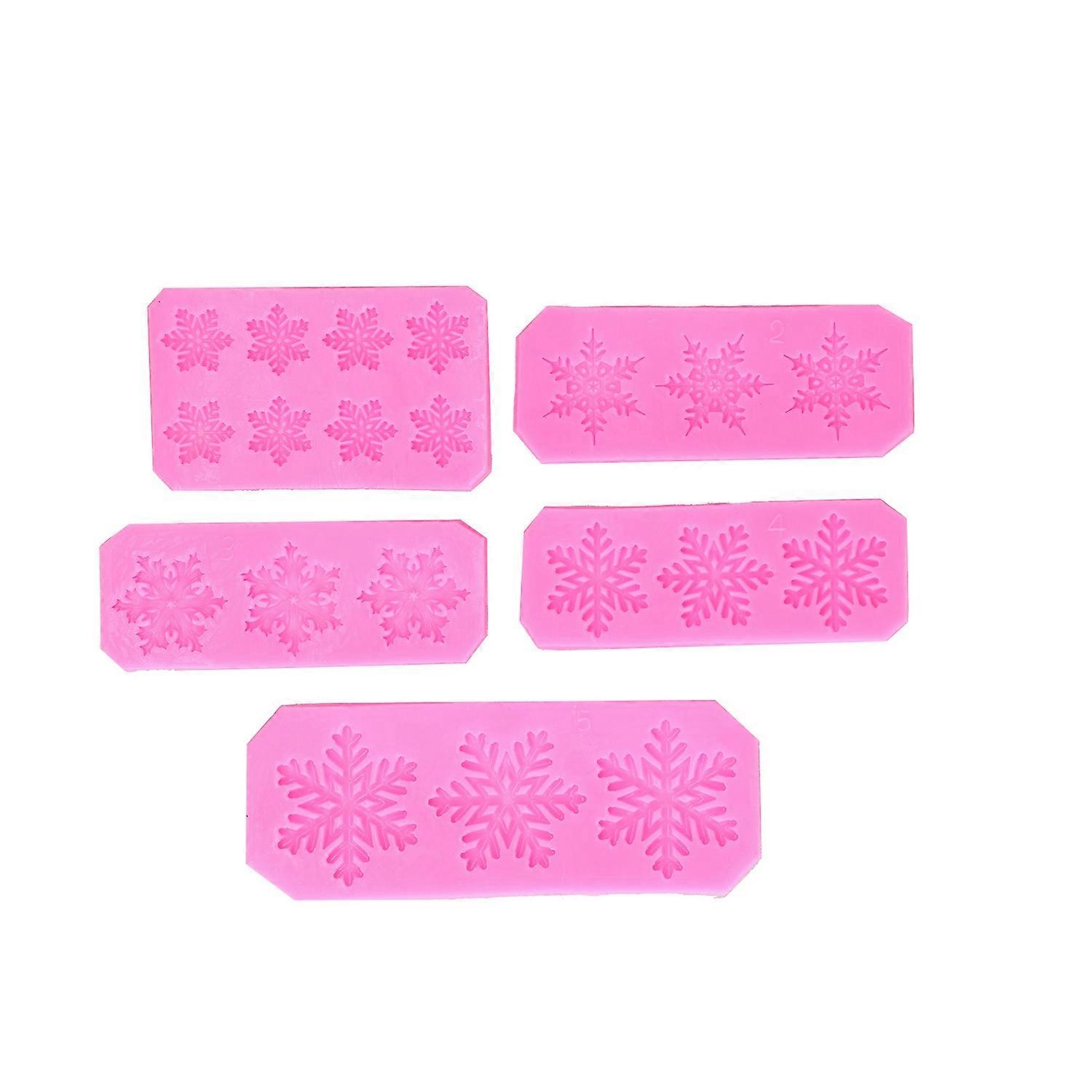 5Pcs Snowflake Molds No Viscous Design 5 Different Shapes Flexible Easily Use Clean Snow Silicone Mo