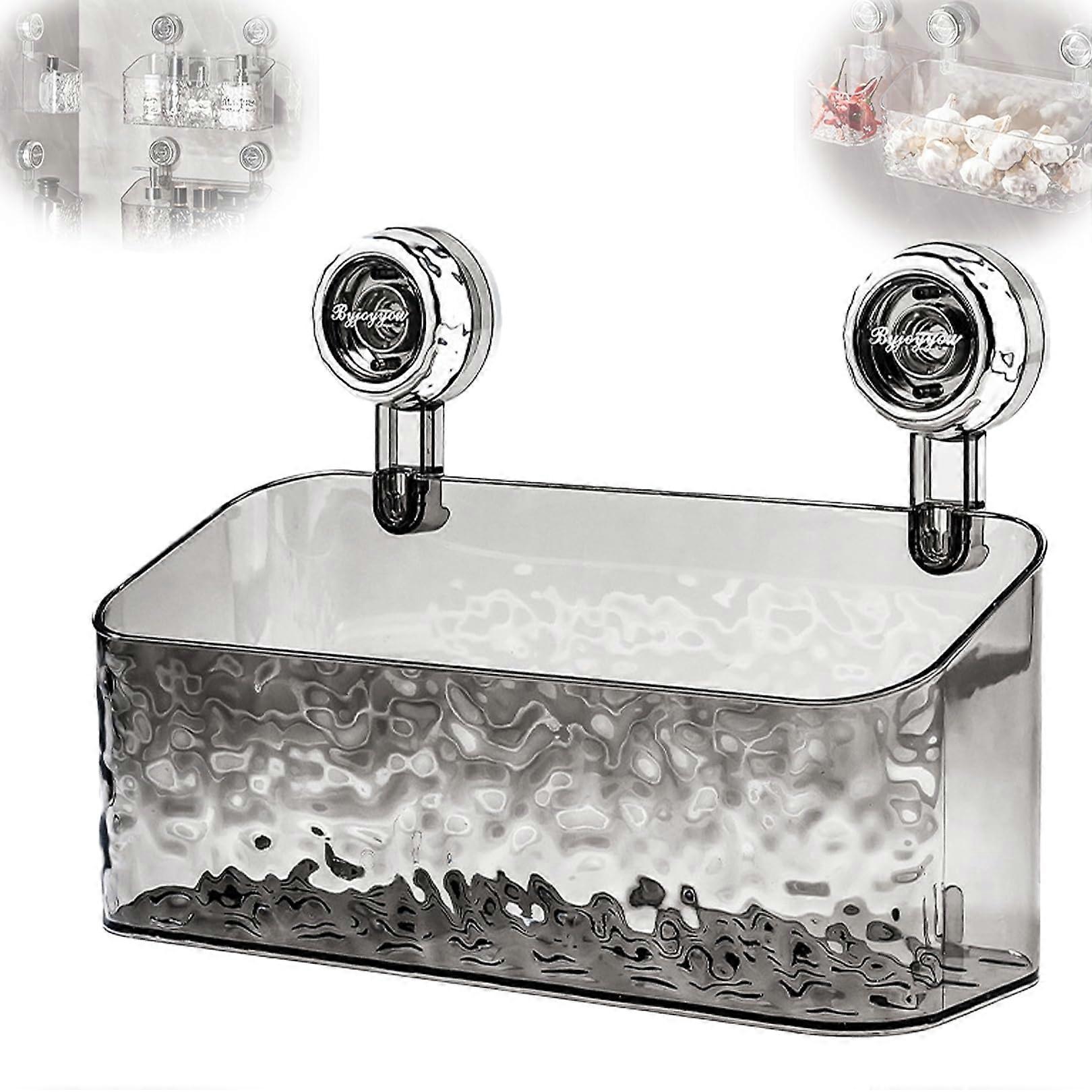 Nest Grip Shelf Storage, Suction Cup Shower Basket, NoDrill Wall Mount, Removable Large Capacity, Transparent Gray B