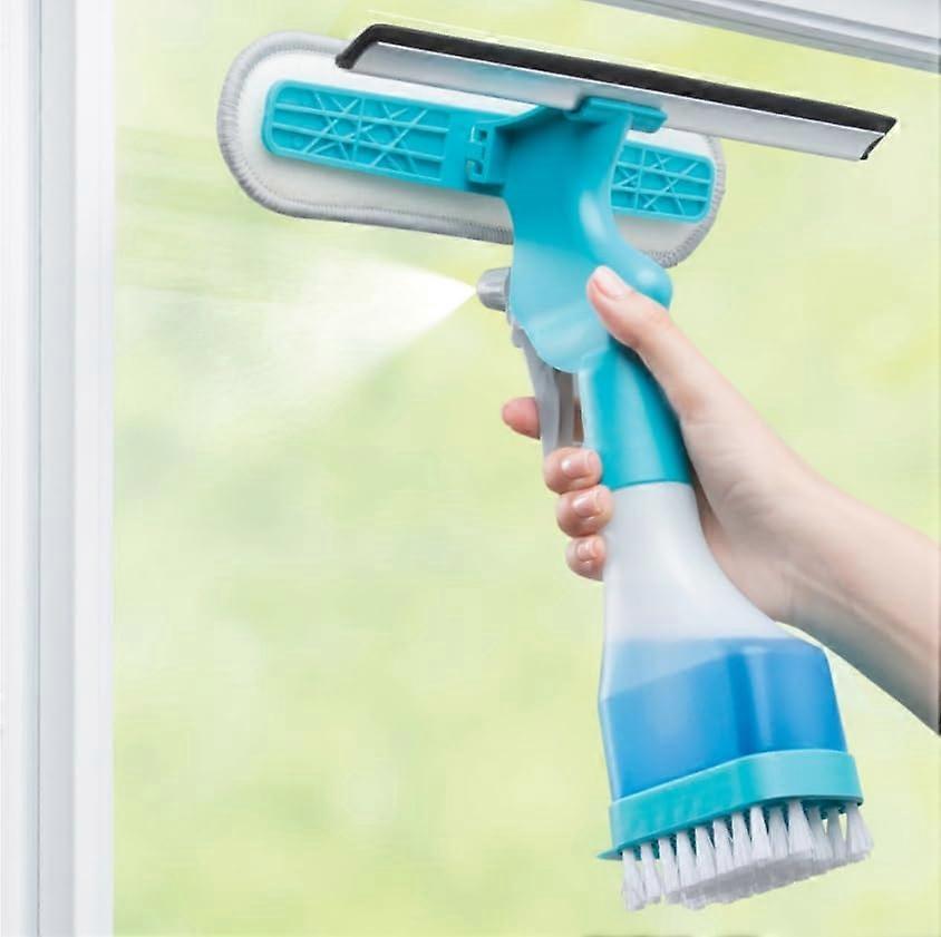 Glass Window Cleaner 5in1 with Spray Bottle, Squeegee, Brush, Microfiber Pad and Spatula for Home