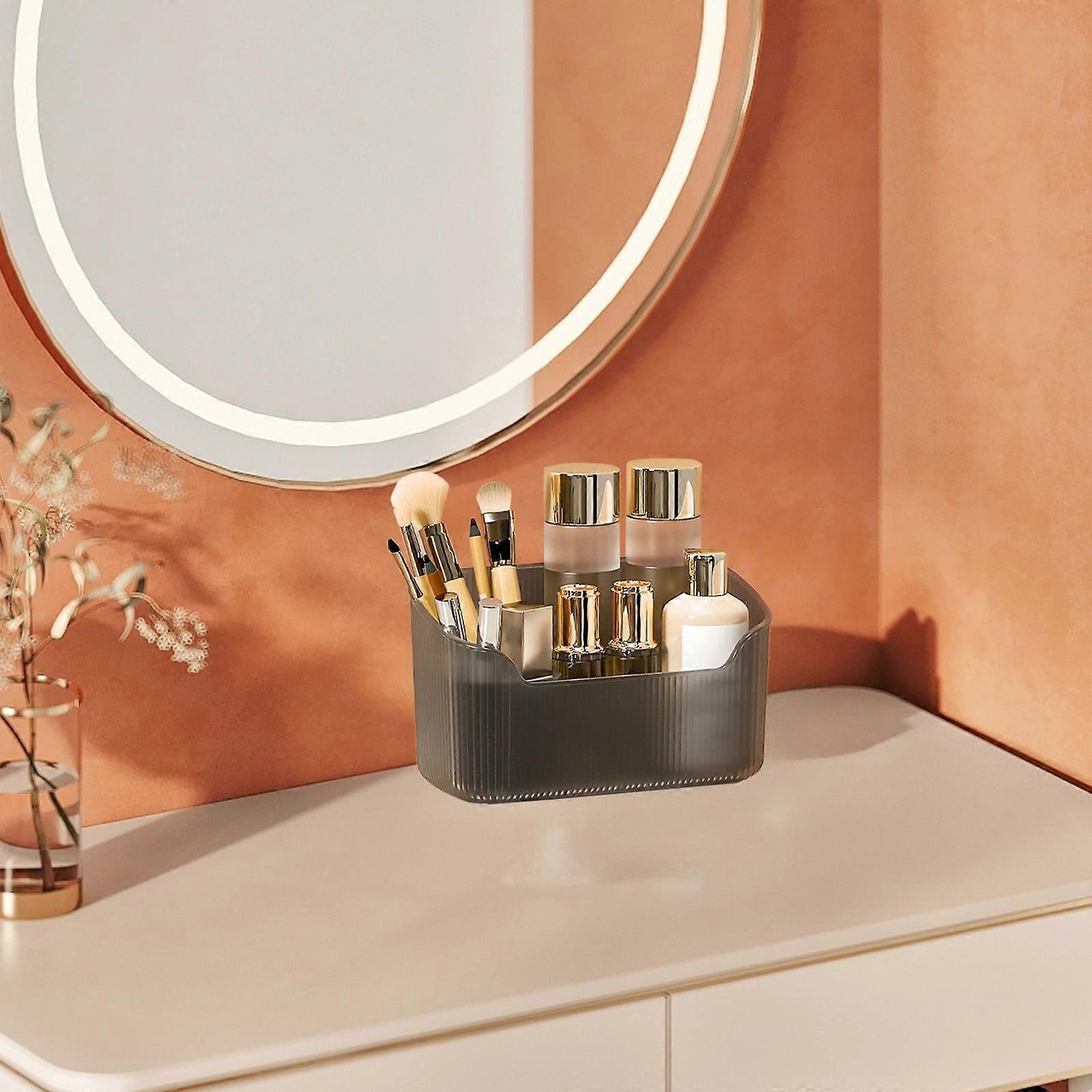 Clear Plastic Vanity Makeup Organizer | Compact Rectangular Holder for Brushes, Eyeshadow Palettes, & Beauty Supplies