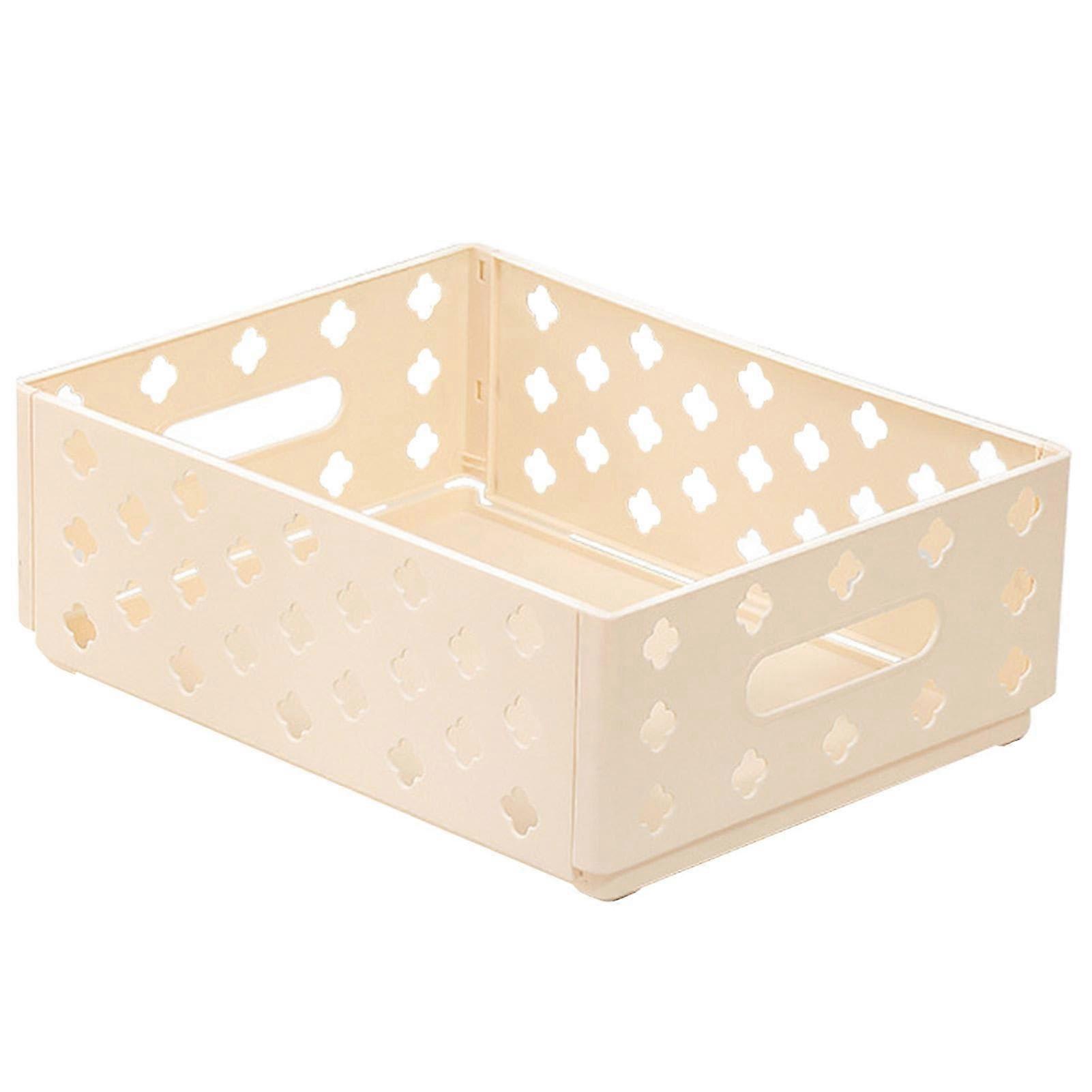Desktop Foldable Storage Crate Small Baskets Creamy, Portable Home Office And Bedroom Organization, Scalable Storage