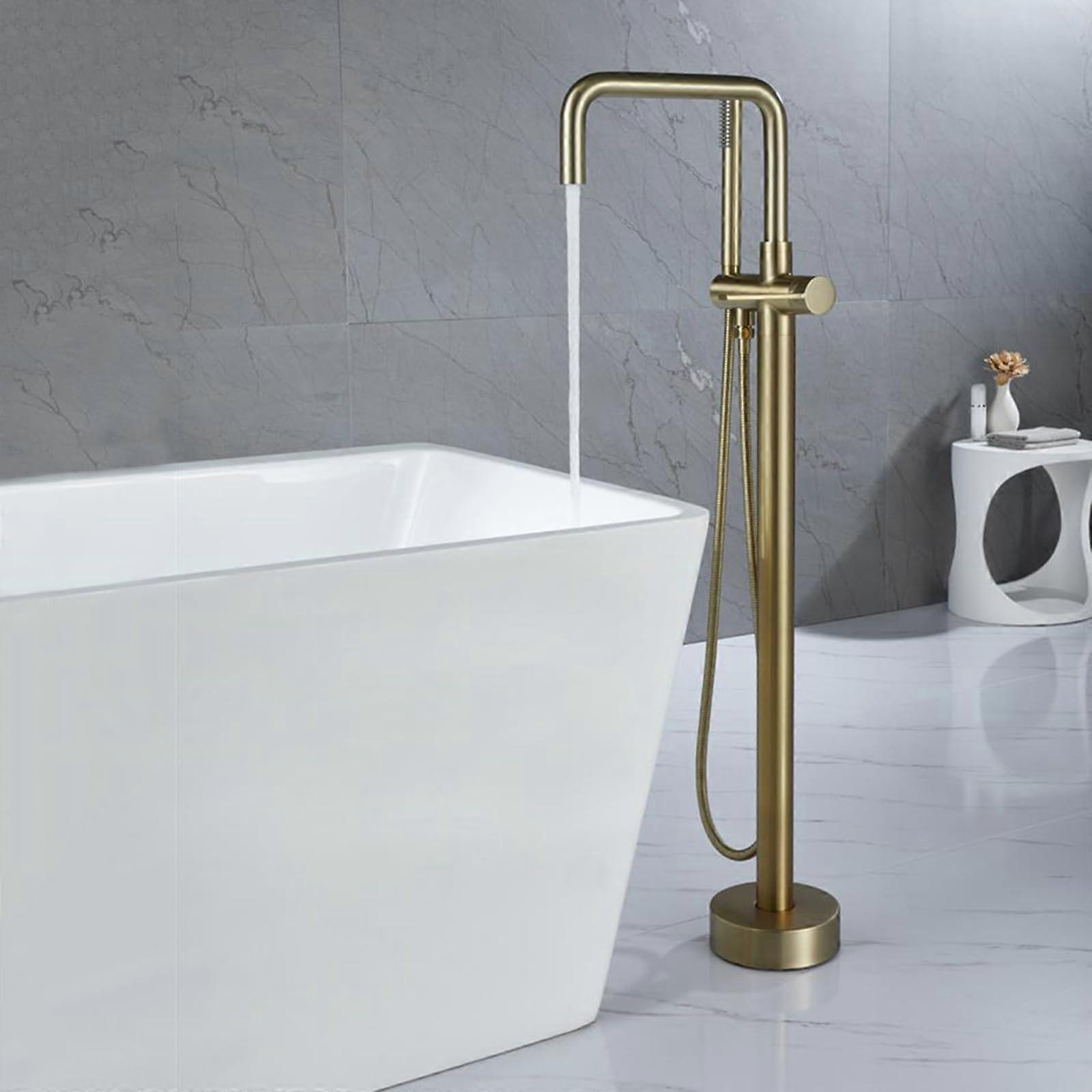 Freestanding Bathtub Faucet with Handheld Sprayer, Single Handle Floor Mount Tub Filler, 360° Swivel Brushed Gold Ref: 8210