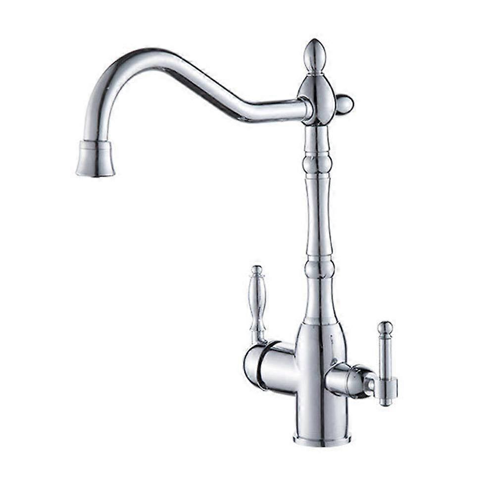 Kitchen Faucet with 3 Way Water Filter Tap, Hot Cold Brass Rotatable Double Outlet for Sink
