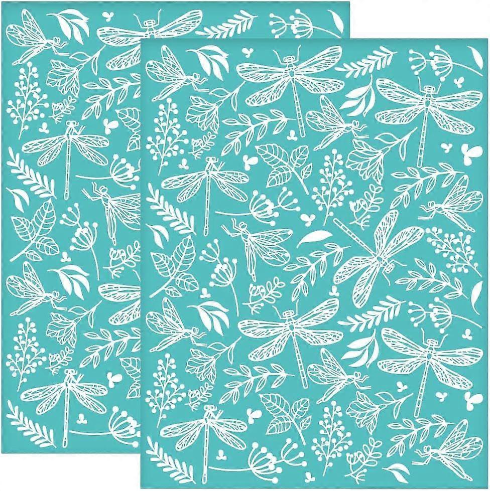 2Pcs 8.6x11 Inch Dragonfly Self-Adhesive Silk Screen Printing Stencil Leaf Flower Silk Screen Stencil Spring Reusable Mesh Stencils Transfer for DIY T