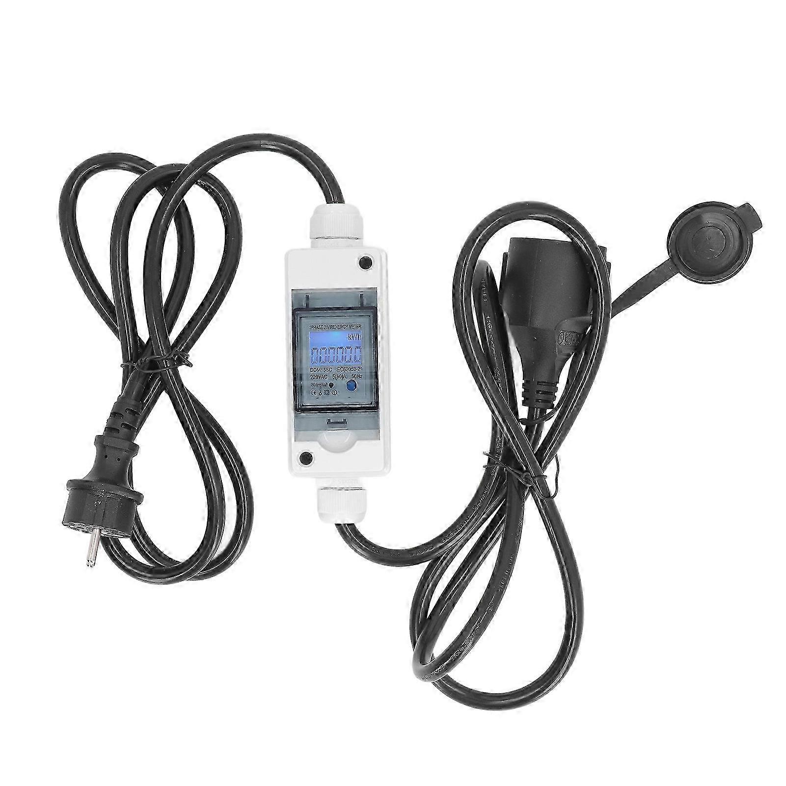 EU Plug Electricity Usage Monitor IP65 Waterproof LCD Display 250V 16A