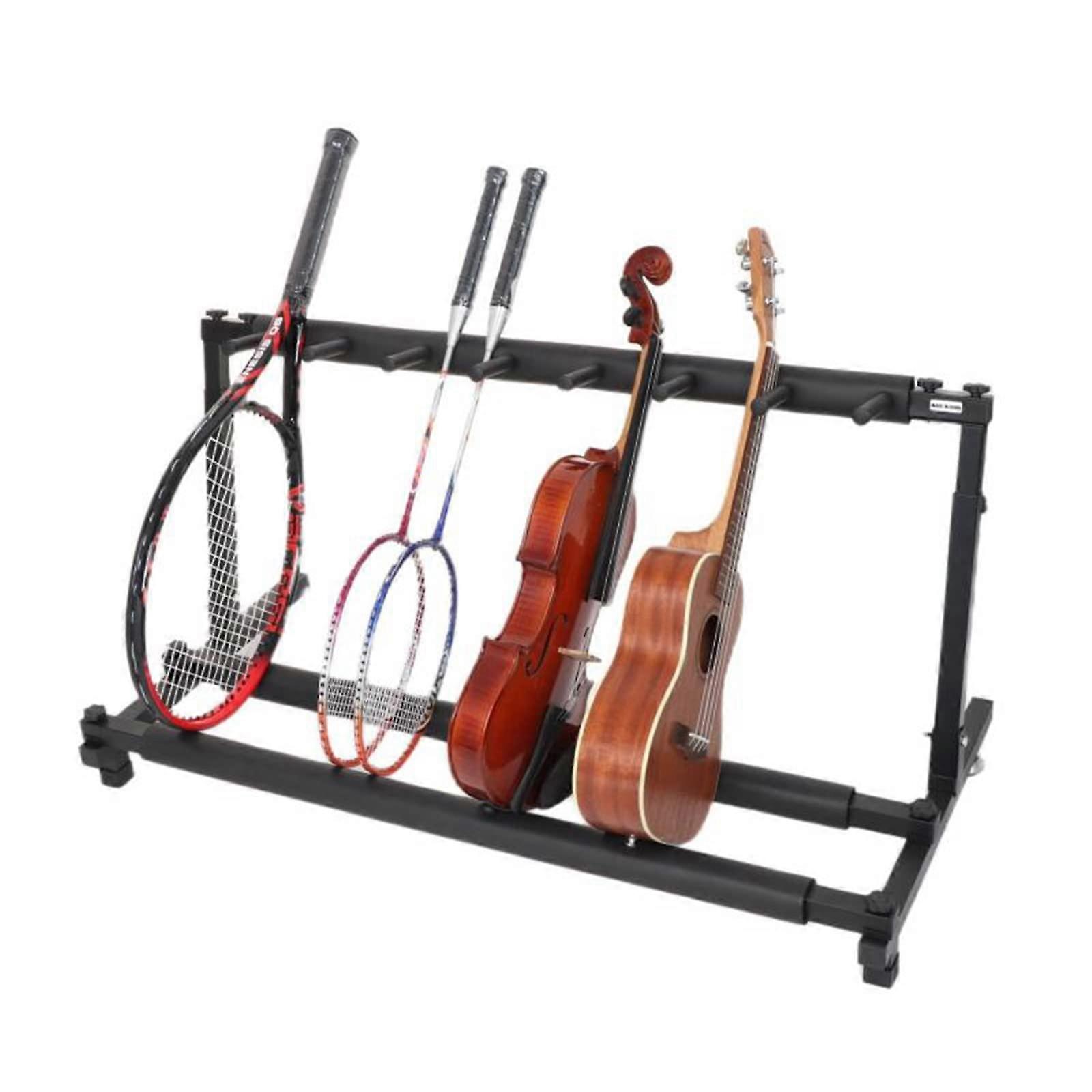 Foldable Tennis Racket Holder Height Adjustable Black Storage Rack For Badminton Rackets Violins Ukuleles Guitars