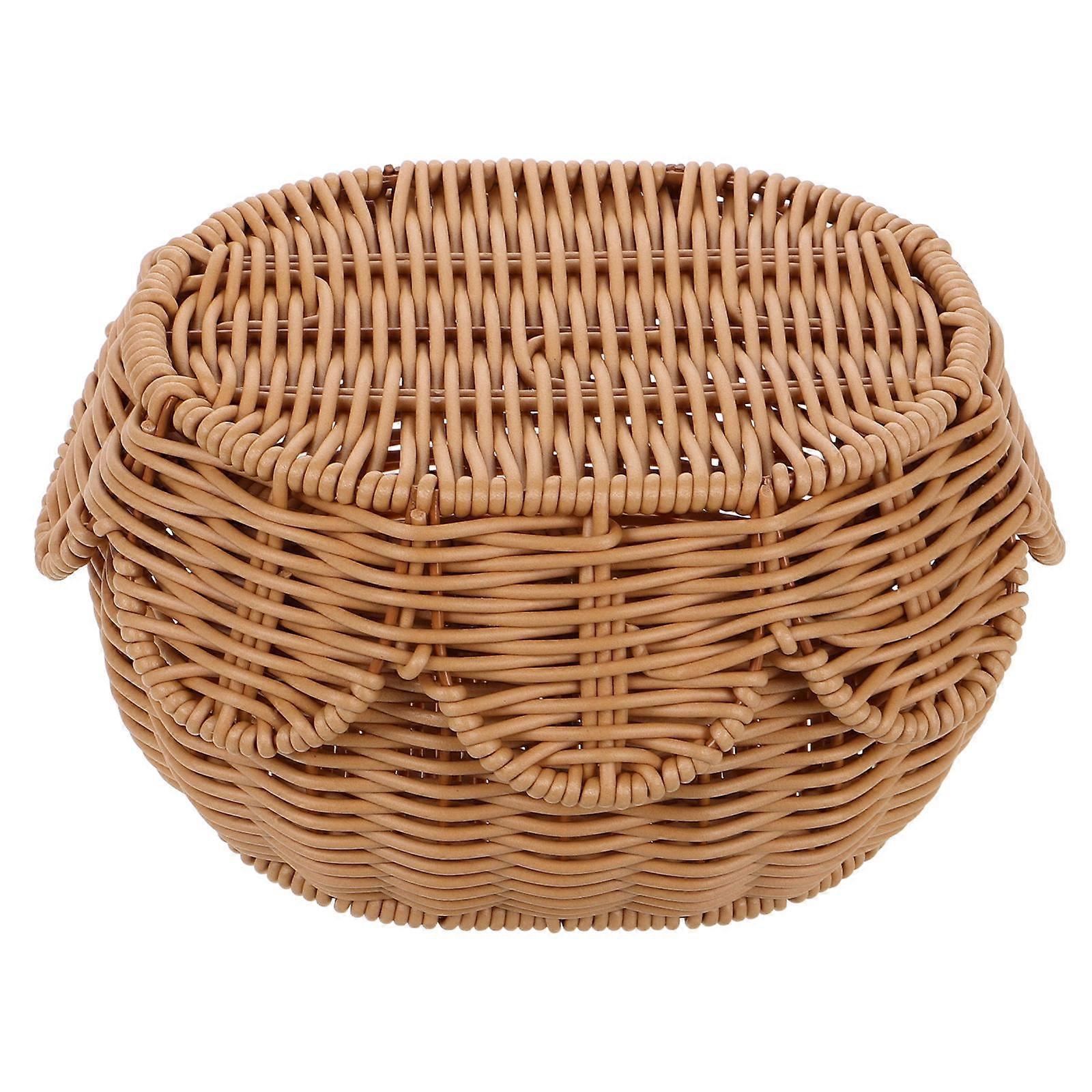 Brown Wicker Storage Bin with Lid for Home Organization
